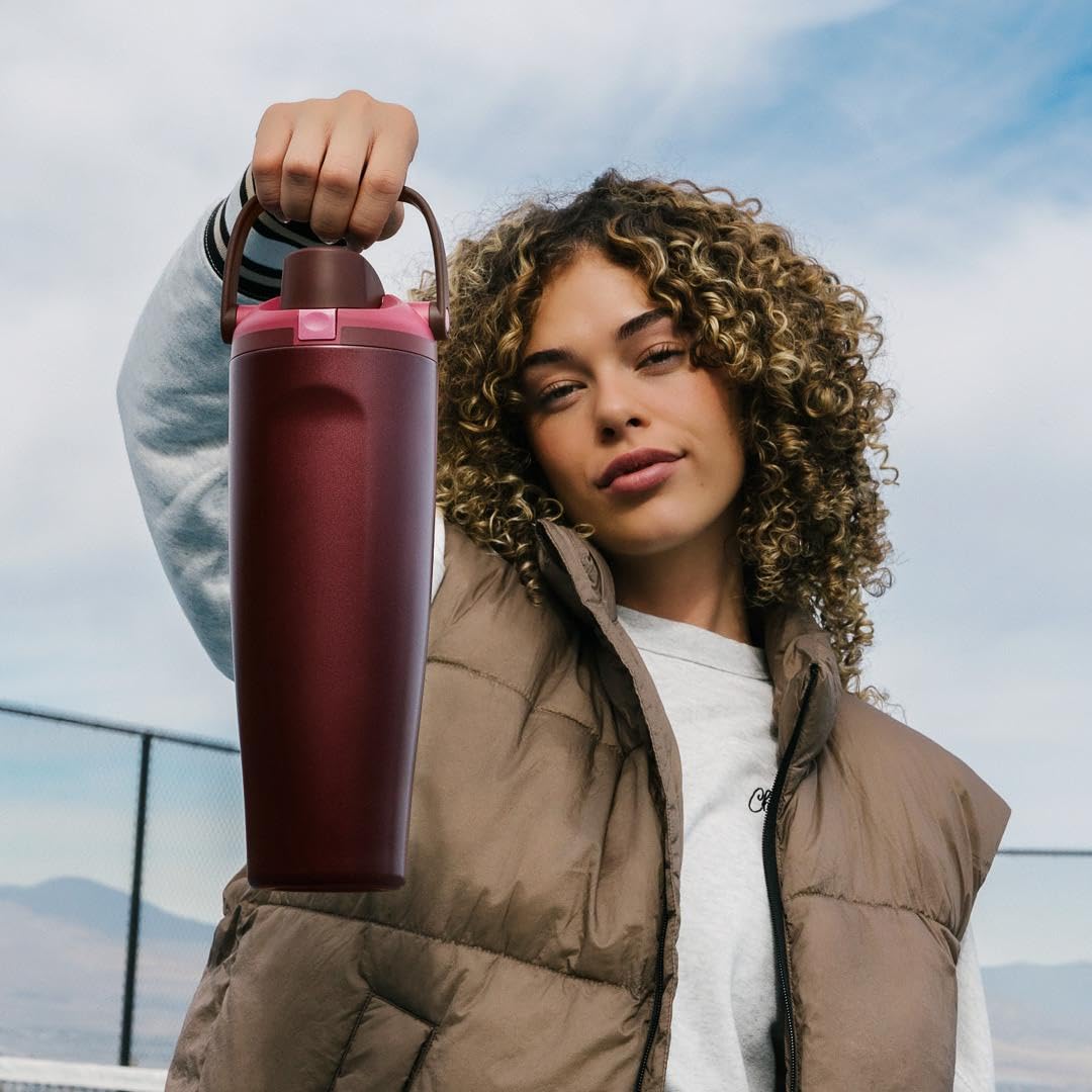 Owala FreeSip Sway botella de agua térmica de acero inoxidable con boquilla 2‑en‑1, 1185ml, pajita integrada y asa tipo cubo, para viajes, escuela y deporte, sin BPA, a prueba de fugas, Off Road