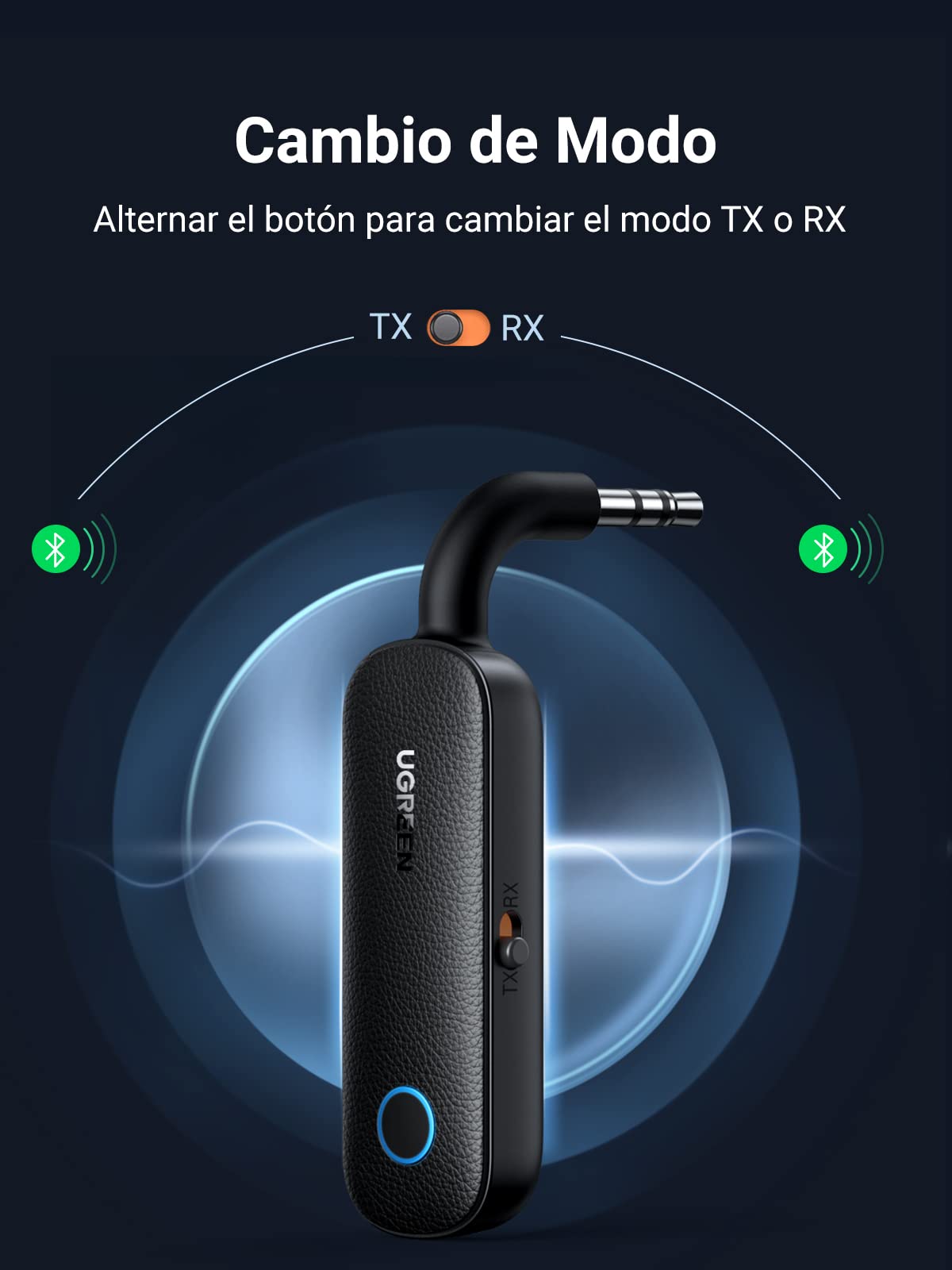 UGREEN Transmisor Receptor Bluetooth 5.4 Adaptador 2 en 1 Emisor Audio Jack 3,5mm para TV PC Coche Amplificador
