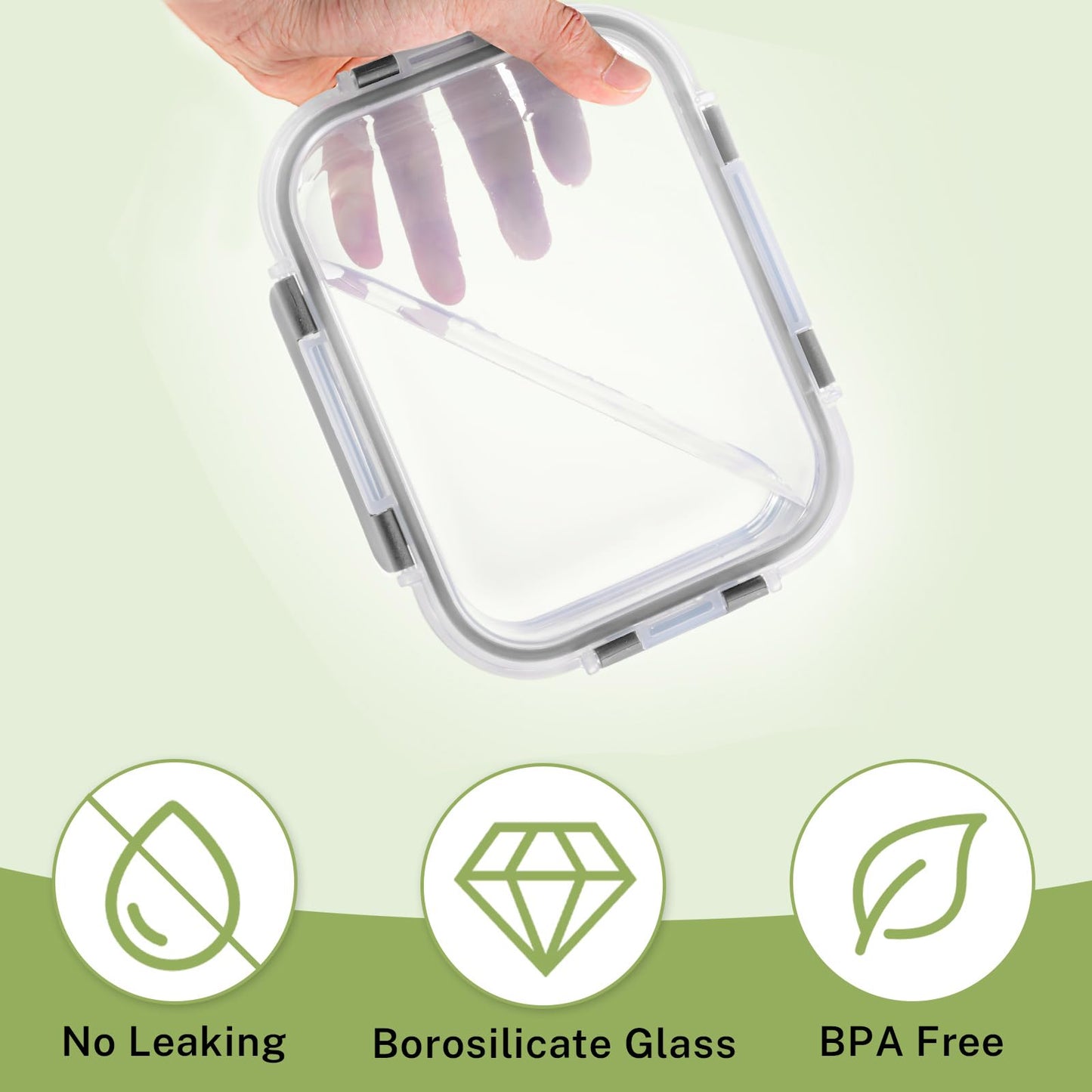 HOMBERKING Paquete de 8 recipientes de vidrio para almacenamiento de alimentos con tapas, recipientes de preparación de comidas, cajas bento herméticas con bloqueo a prueba de fugas para microondas,