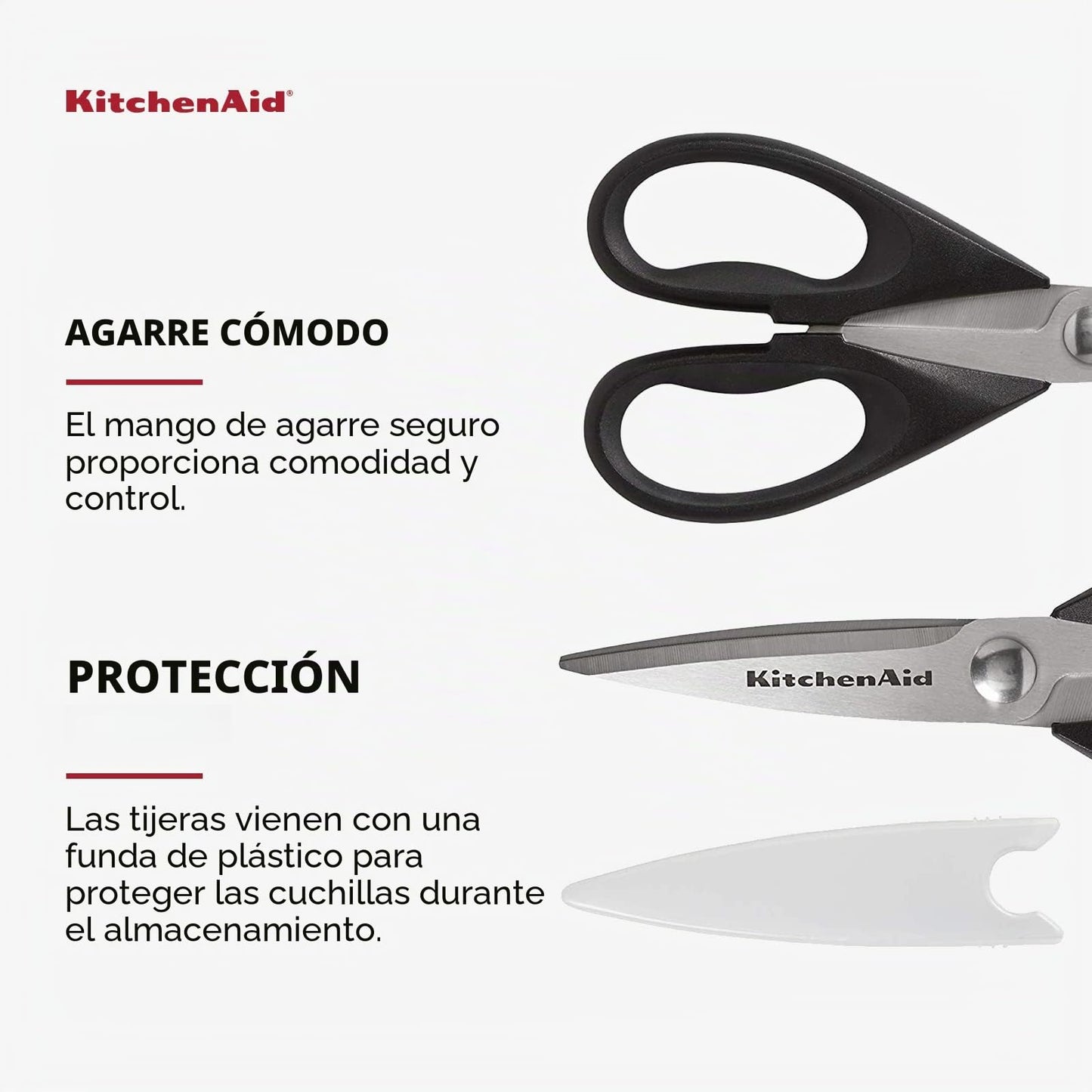 KitchenAid All Purpose Kitchen Shears with Protective Sheath Durable Stainless Steel Scissors, Dishwasher Safe, Soft Grip Comfort Handle, 8.72 Inch, Black