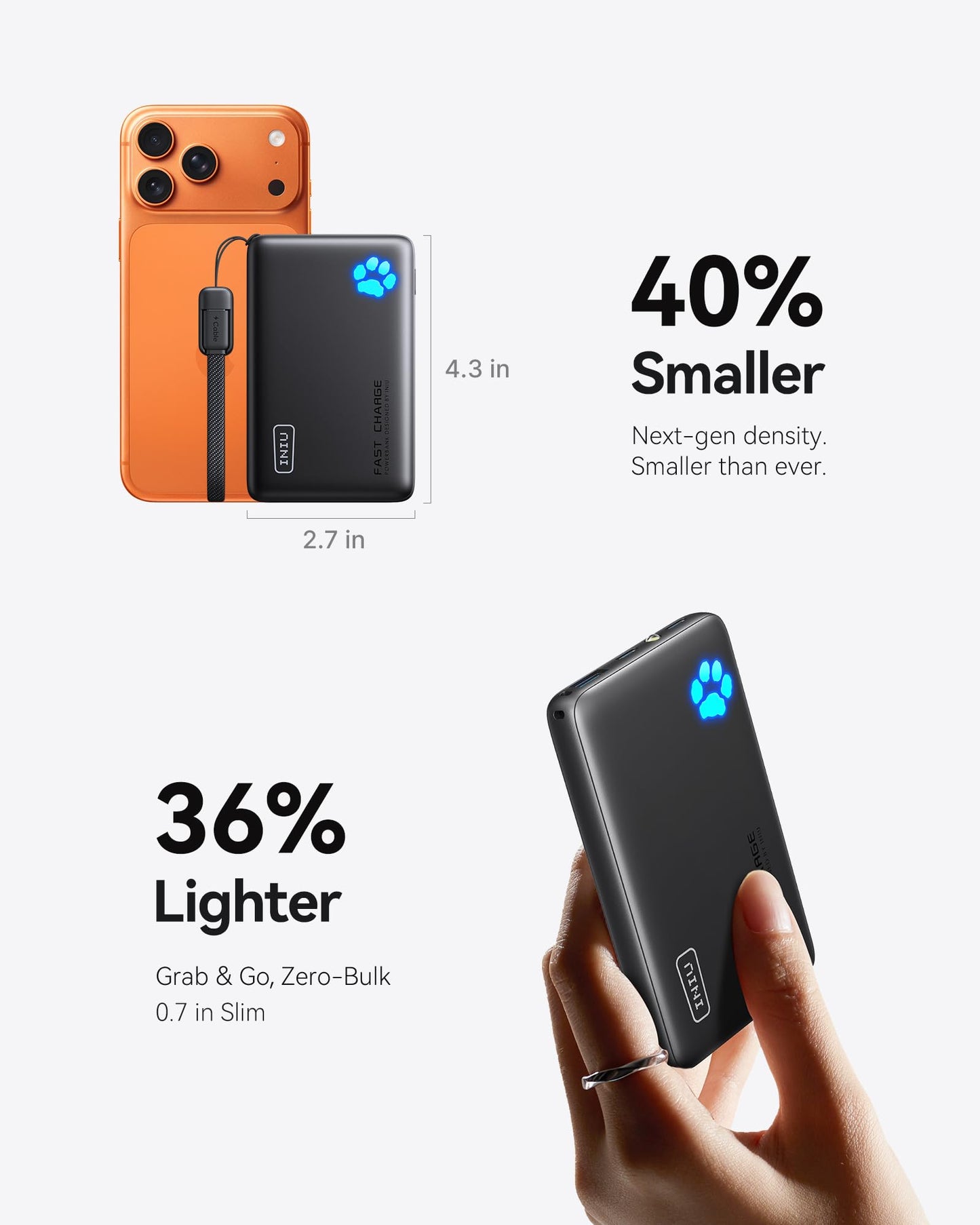 INIU Cargador portátil, Slimmest 10000mAh 22.5W PD Power Bank, USB C in&Out Fast Charging Battery Pack, External Phone Powerbank Compatible with iPhone 16 15 14 13 Samsung S22 S21 Google iPad etc