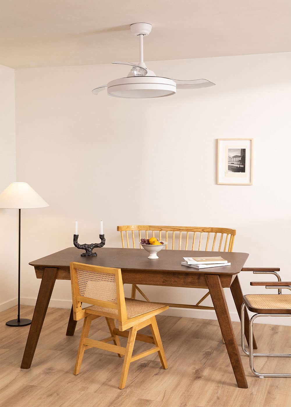 CREATE /WIND CLEAR/Ventilador de techo Blanco/Con luz, con Wifi / 6 velocidades, Cuchilla retráctil, Silencioso, Temporizador programable