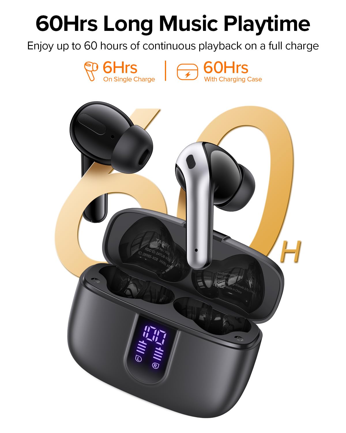 Auriculares inalámbricos Verdaderos de LED Power Display Aurfones con Estuche de Carga inalámbrica IPX5 Implaz