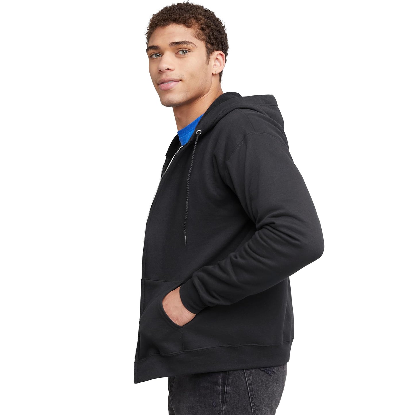 Hanes Sudadera con Capucha para Hombre, Opaca, Negro, L