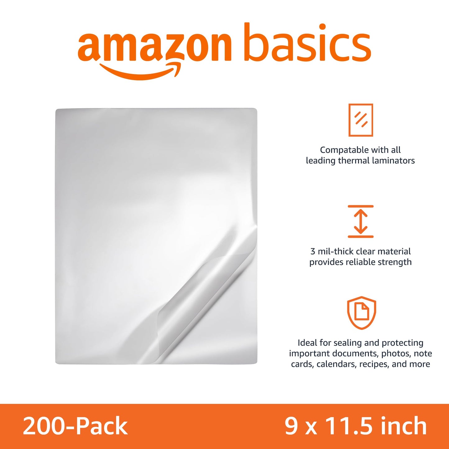 Amazon Basics Láminas de plastificación de plástico para laminación térmica, 22,6 x 29 cm