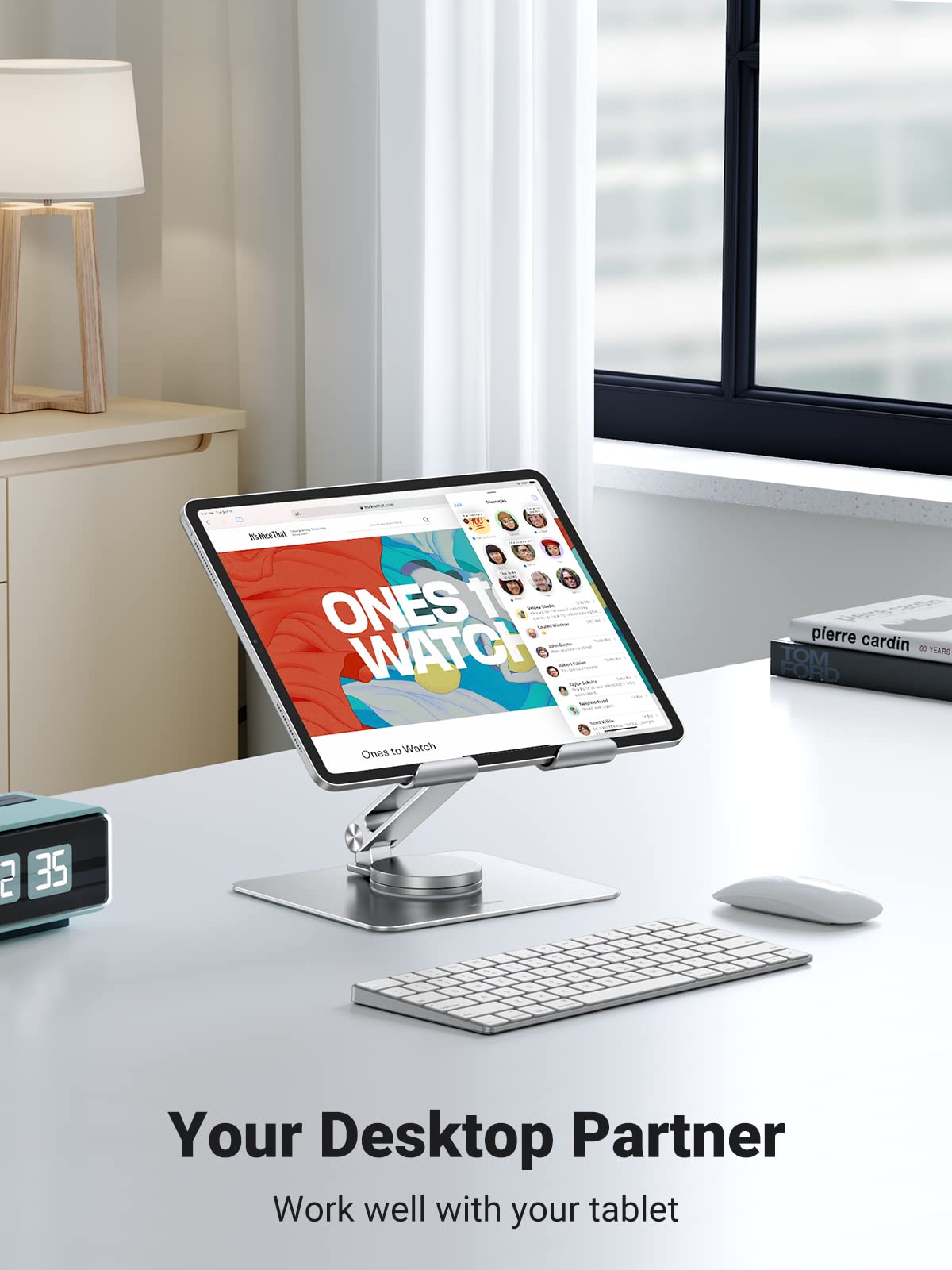 UGREEN Soporte giratorio de 360 ° para tableta ajustable con base giratoria, soporte ajustable plegable para dibujar, compatible con iPad Pro, Air/Mini y más, plateado
