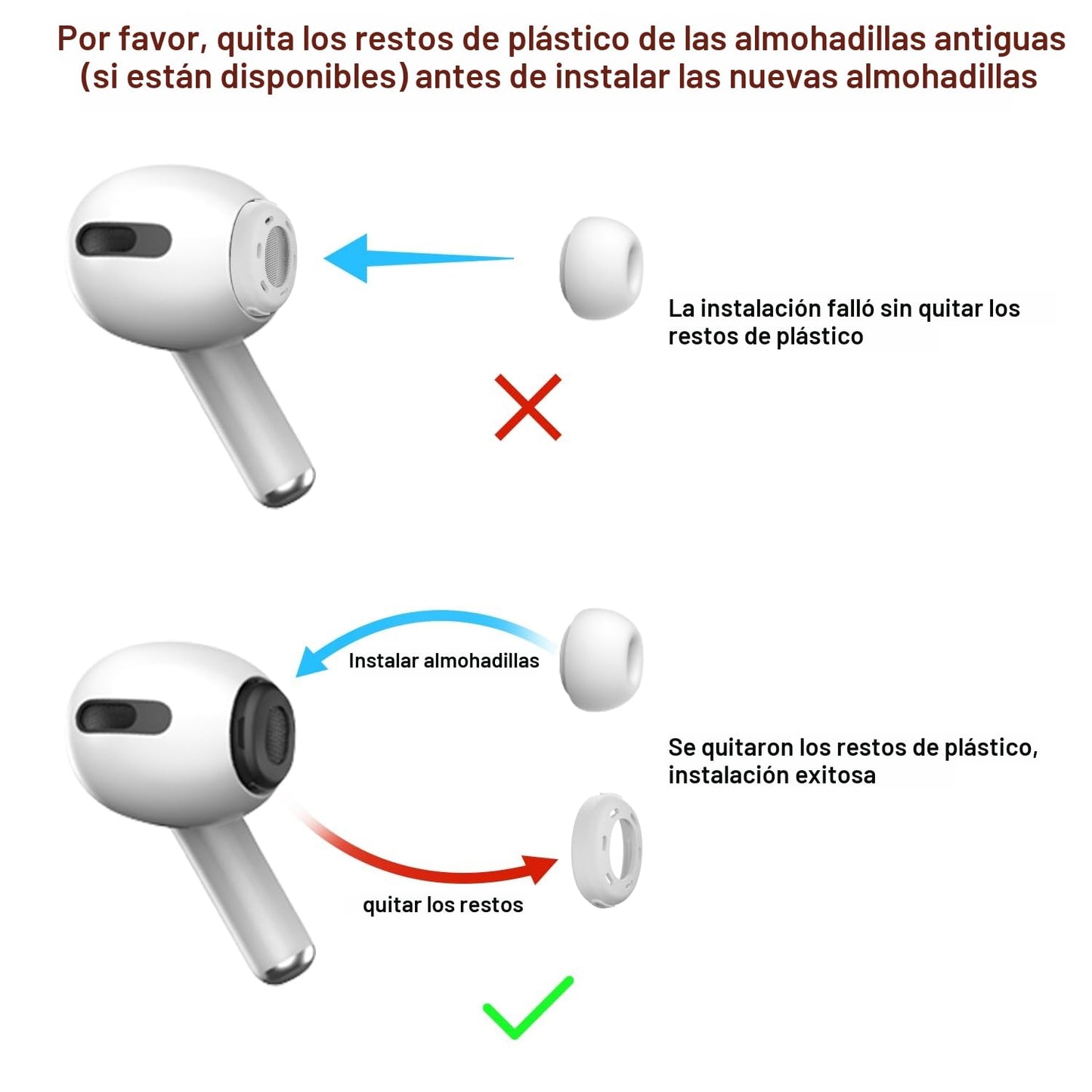Almohadilla de Repuesto 3 Pares para Airpods Pro y Airpods Pro 2 con Orificio para ReduccióN de Ruido Y Caja de Almacenamiento PortáTil y se Ajustan Al Estuche de Carga (S/M/L)