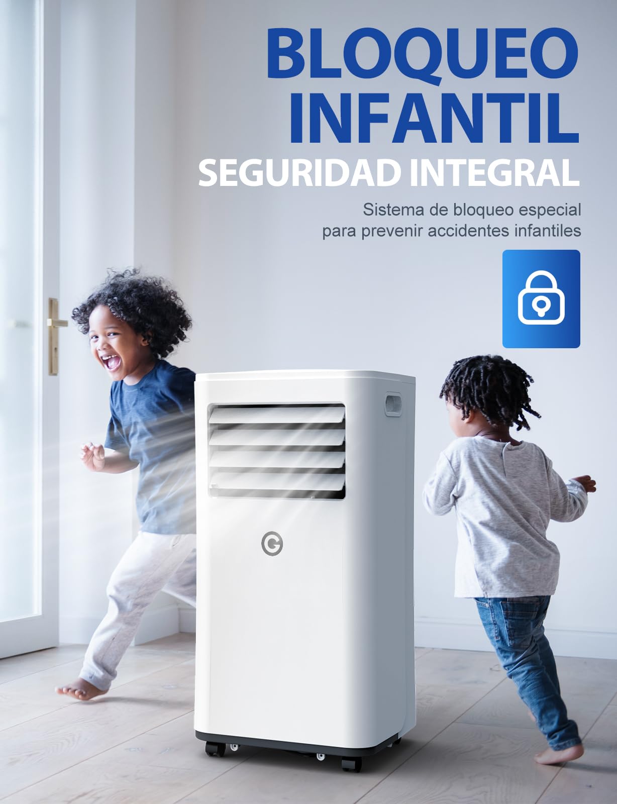 Aire Acondicionado Portátil 9000 BTU, 4 en 1: Refrigeración, Ventilador, Deshumidificador y Modo Sueño, Silencioso, con Mando, Temporizador 24h y Kit de Ventana, para Dormitorio, Oficina, Garaje, 25㎡