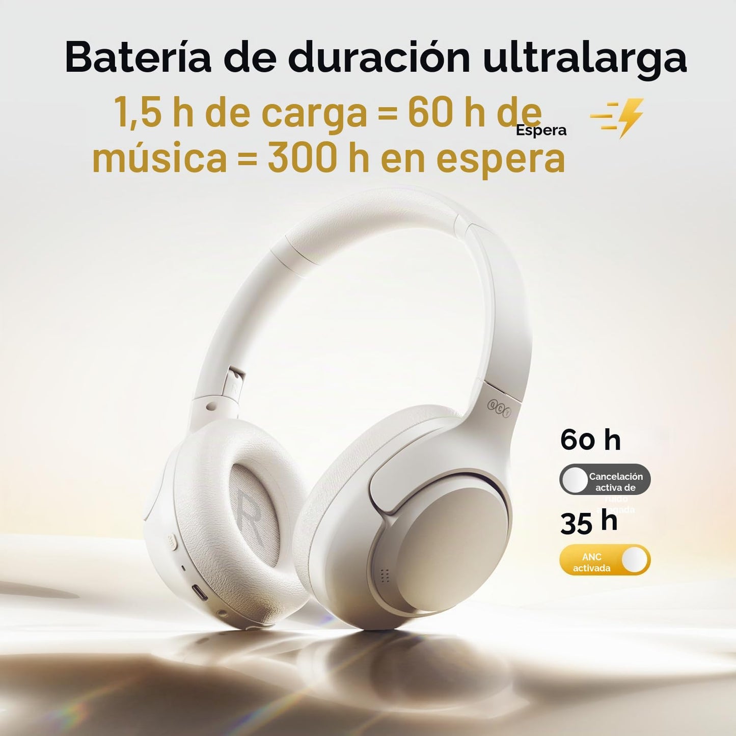 QCY H3 Auriculares Inalámbricos Bluetooth 5.4 Cancelación de Ruido Activa Híbrida, Hi-Res Audio, 60 Horas de Reproducción, Plegables Cascos Inalámbricos Compatible con iOS/Android