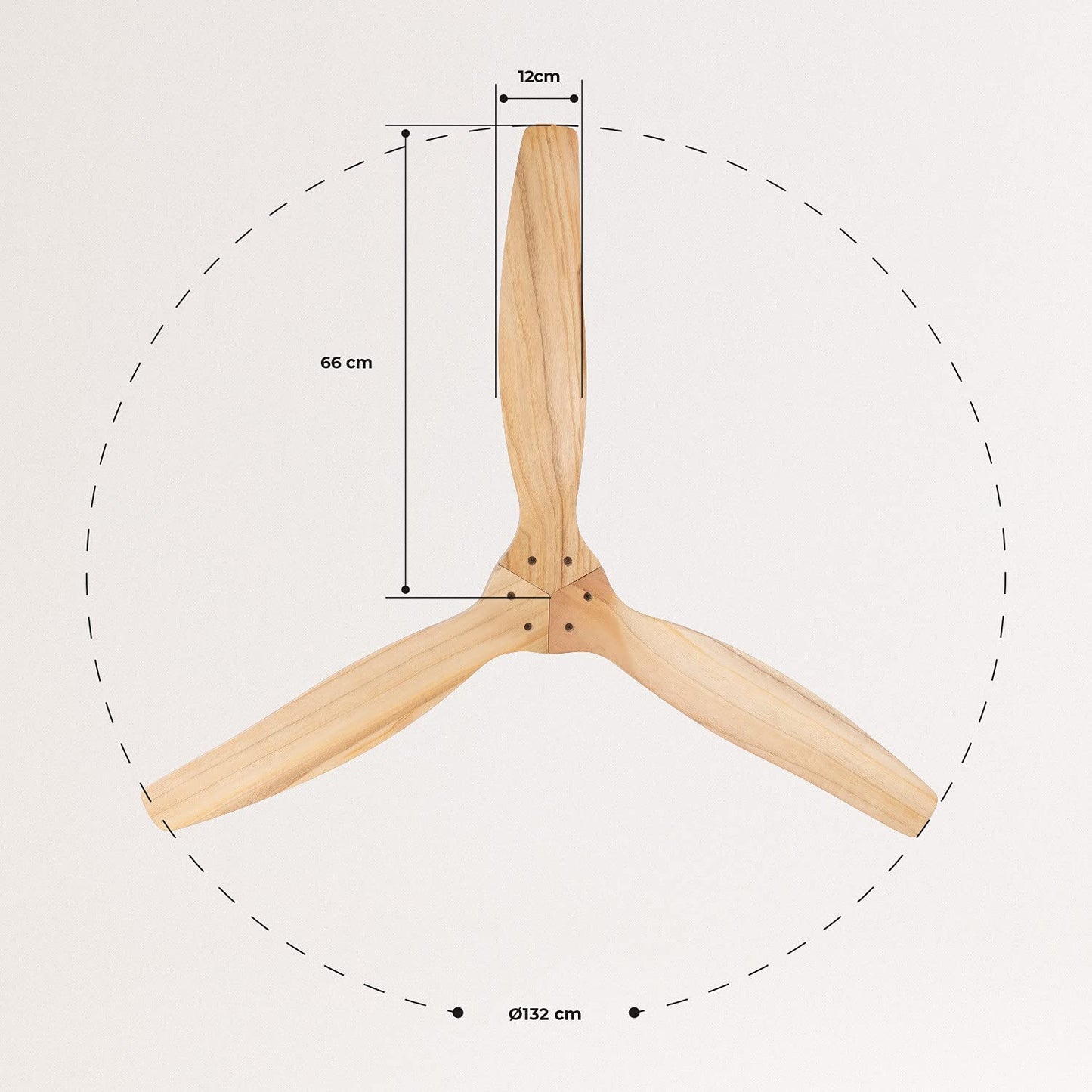 CREATE/WINDCALM/Ventilador de techo ABS blanco aspas efecto madera clara con Wifi y mando / 40W, Silencioso, Ø132 cm, 6 velocidades, temporizador, función verano-invierno