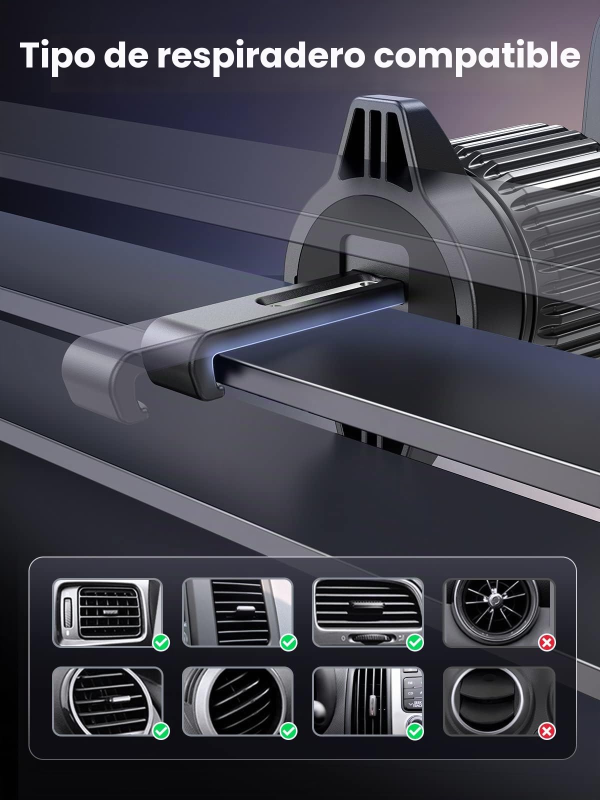 UGREEN Cargador Magnético de Coche Inalámbrico 2 en 1, Soporte Móvil para Aire Ventilación con Ventosa con Carga Wireless Compatible con iPhone 16/15/14/13/12 Series