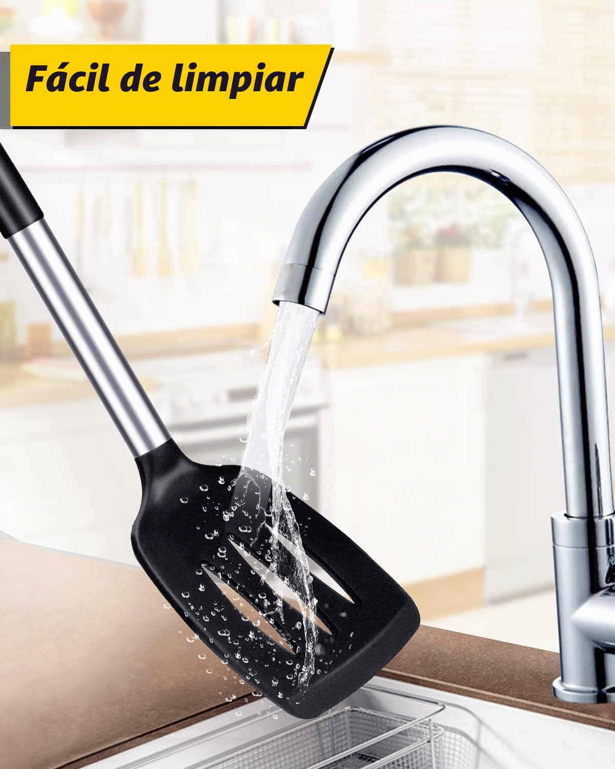 Juego de 2 Espátulas de Silicona, Espátula Antiadherentes Resistente al Calor, Utensilios de Cocina para Servir, Freir, Cocinar Huevos, Peacado, Verduras, Steak, Tortitas（Negro）