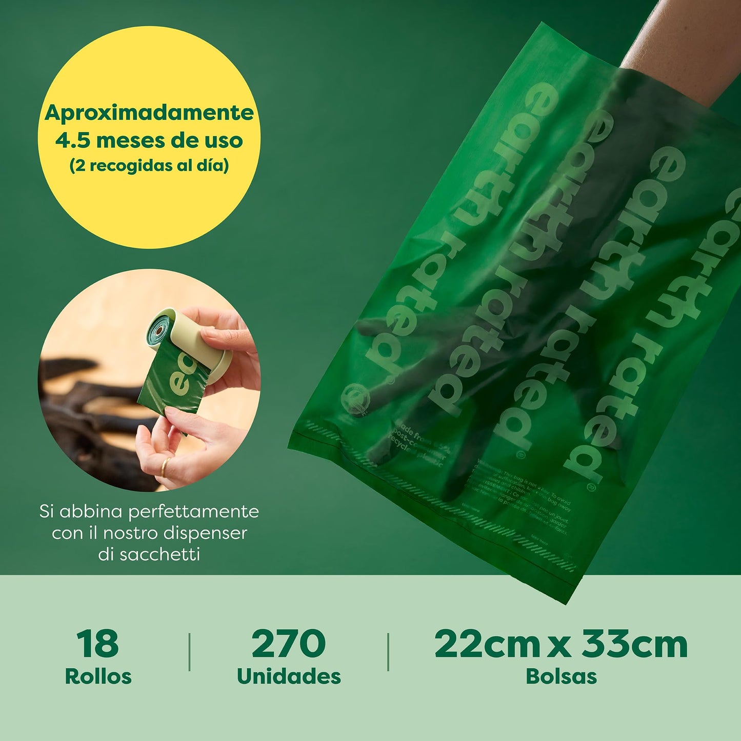 Earth Rated Bolsas para heces de perro, para mascotas a prueba de fugas y extragruesas, aptas para perros de cualquier tamaño, Rollos de recarga, aroma a lavanda, 270 unidades