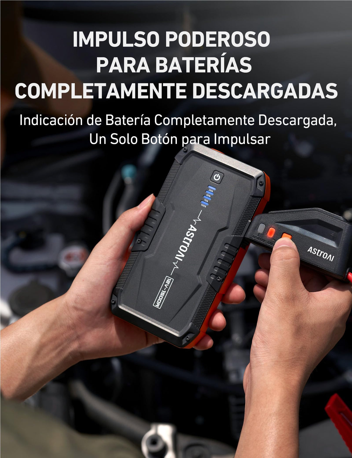 AstroAI Arrancador de Baterias de Coche 1500A 12V con Cargador de Pared para Motores de Gasolina de hasta 6,0L y Motores Diesel de hasta 3,0L con 3 Modos de Luz y Cable de Arranque