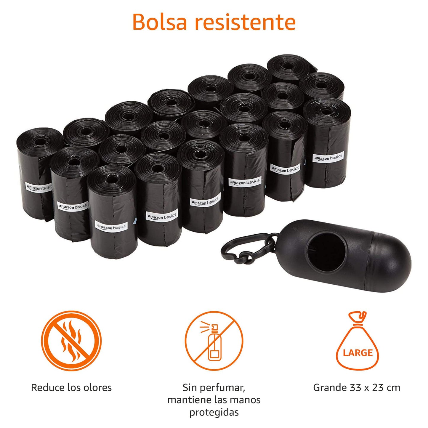 Amazon Basics Bolsas de basura para perros con dispensador y clip para correa, Sin fragancia, 300 bolsas (20 paquetes de 15 bolsa)