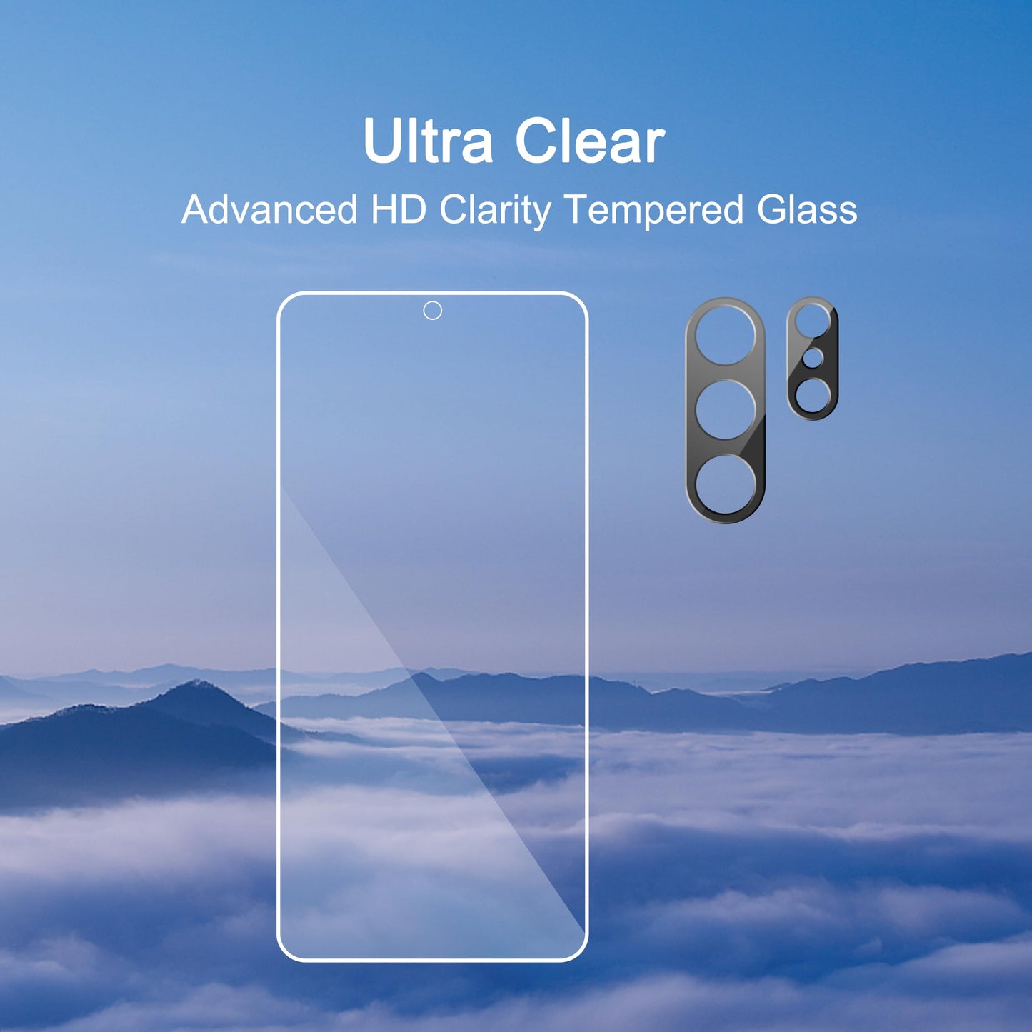 Ailun Protector de pantalla de vidrio para Galaxy S26 Ultra [6.9 pulgadas], paquete de 3 + 2 lentes de cámara, vidrio templado, desbloqueo de huellas dactilares, 0.25 mm, ultra transparente