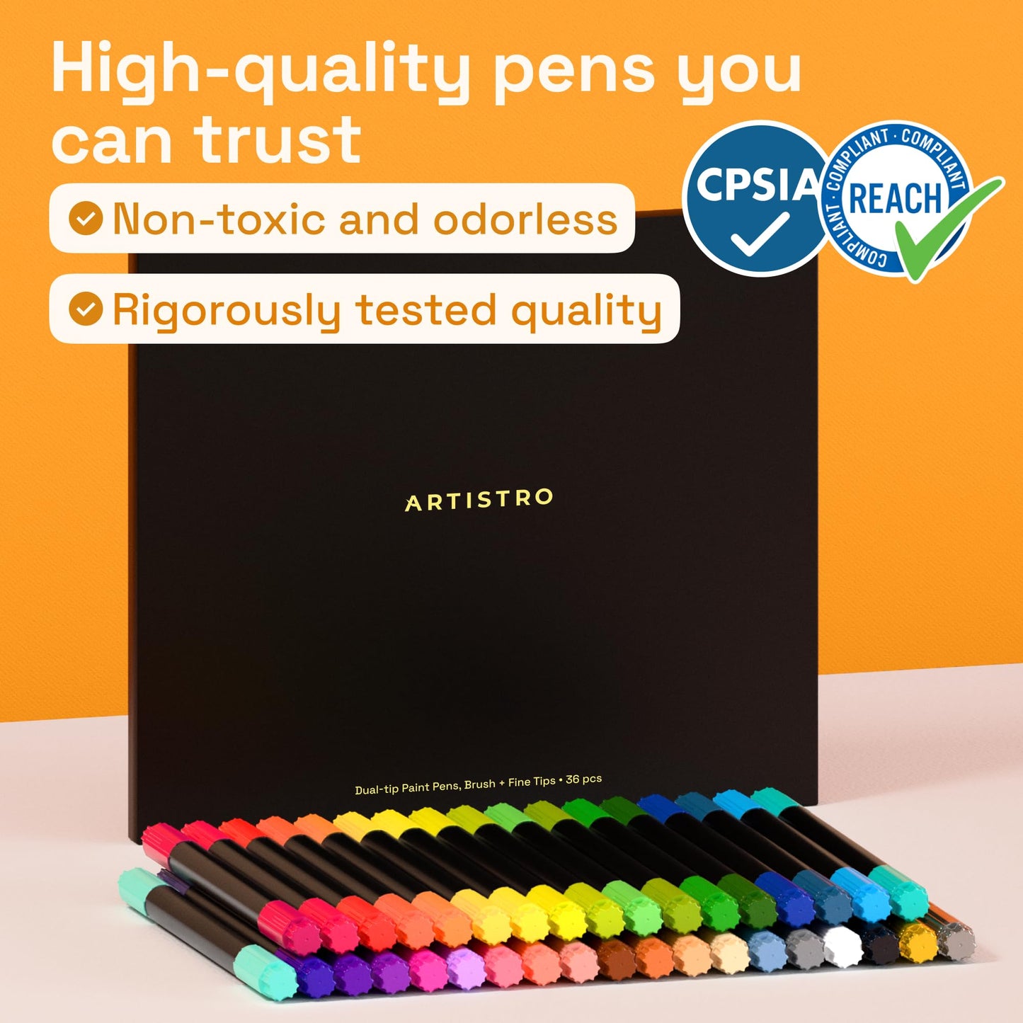 ARTISTRO 36 marcadores de pintura acrílica, bolígrafos de pintura de doble punta + fino, ideal para caligrafía, perfecto para tela, roca, vidrio, madera, bricolaje, suministros de arte, relleno de