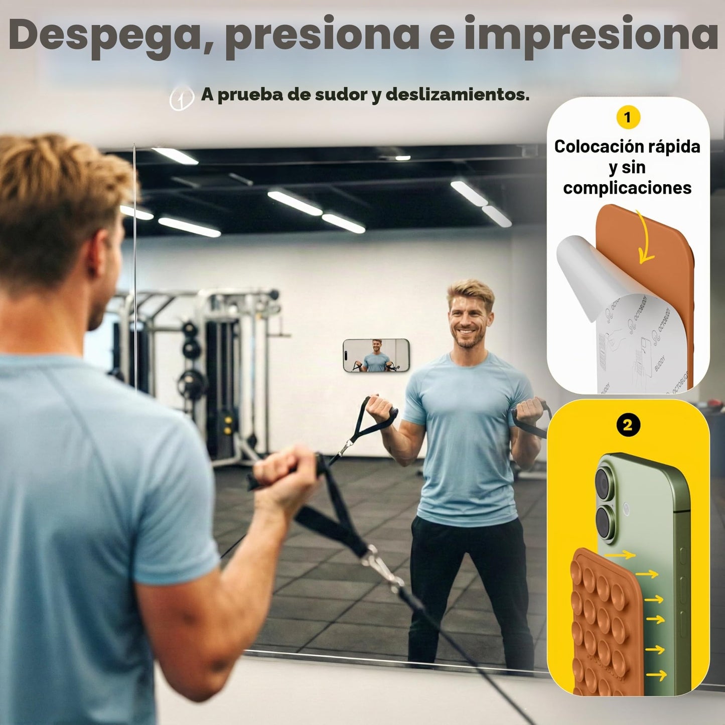OCTOBUDDY || Soporte Adhesivo de Silicona con Ventosa para teléfono || Compatible con Fundas de teléfono Celular iPhone y Android (Rosa Tiza)