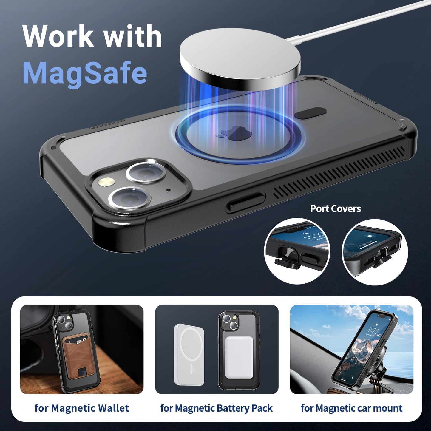 jaroco Funda para iPhone 13, a prueba de golpes, a prueba de polvo, protección contra caídas de grado militar, protección resistente, 2 capas duraderas, con funda extraíble antideslizante de 6.1