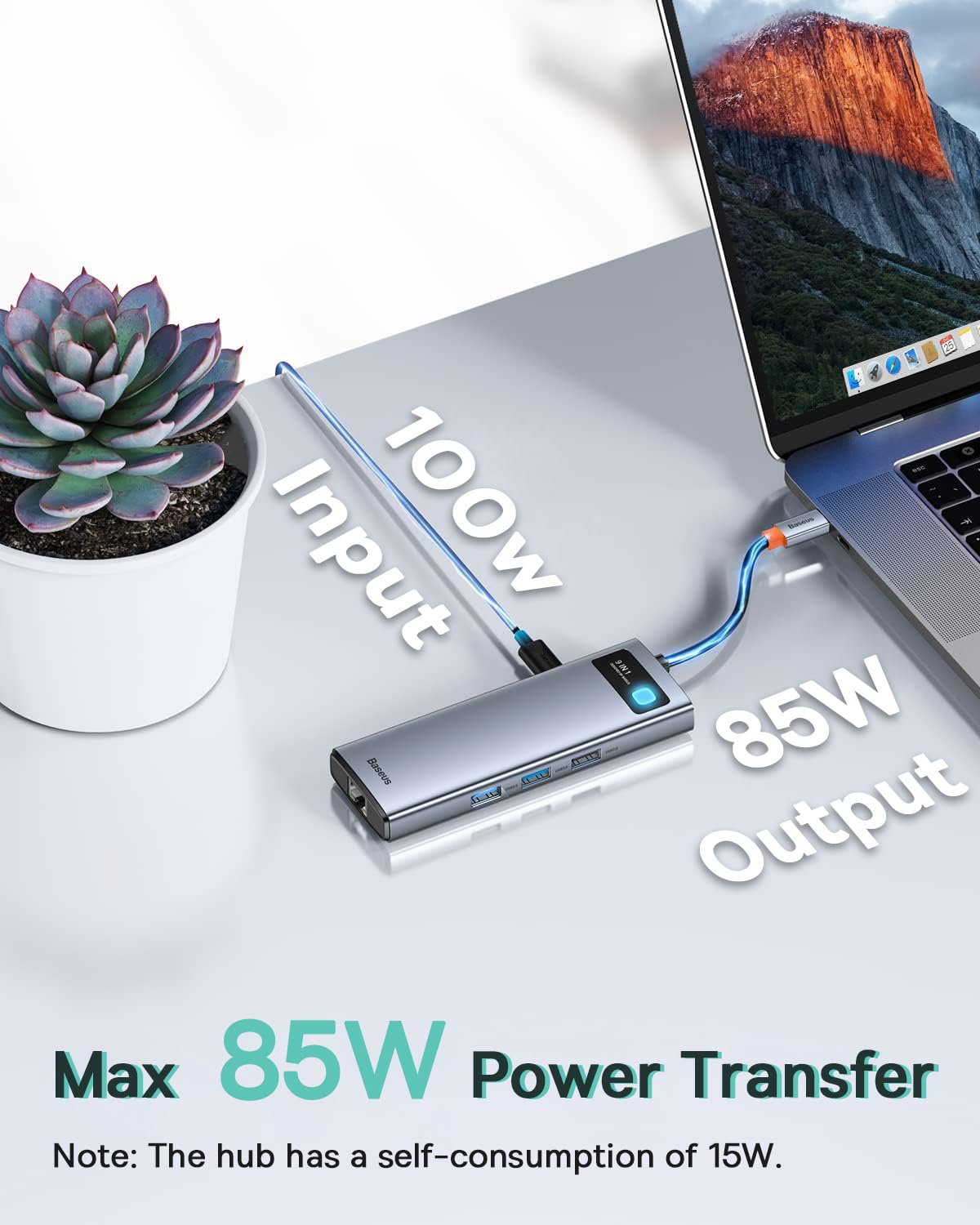 Baseus Estación de acoplamiento para portátil con monitor dual 4K a 120Hz, concentrador USB C 9 en 1 con 2 HDMI, LAN de 1000 Mbps, PD máximo de 85 W, 3 USB, lector de tarjetas SD, base USB C