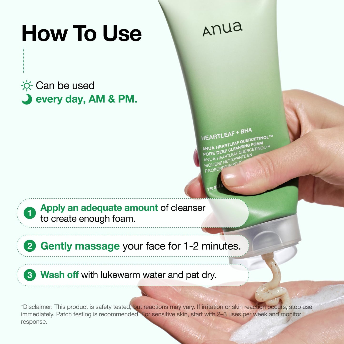 ANUA Espuma limpiadora profunda de poros con quercetinol Heartleaf, limpiador facial, para doble limpieza, BHA, ácido hialurónico, lavado facial, eliminador de puntos negros, (150 ml/5,07 fl.oz.)