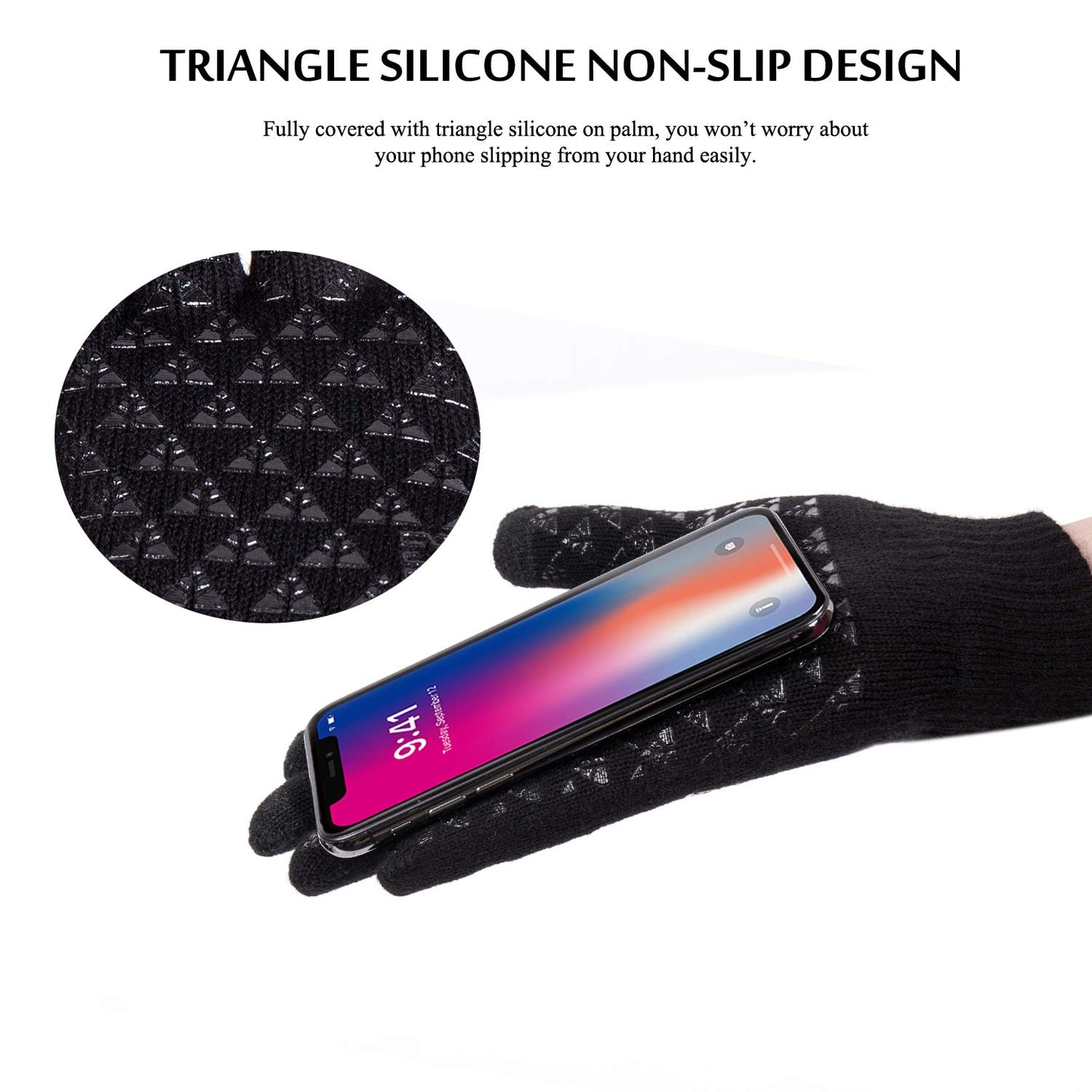 TRENDOUX Driving Gloves, Unisex Knit Winter Touchscreen Glove Men Women Texting Smartphone - Elastic Cuff - Thermal Wool Lining - Stretchy Material Black - L