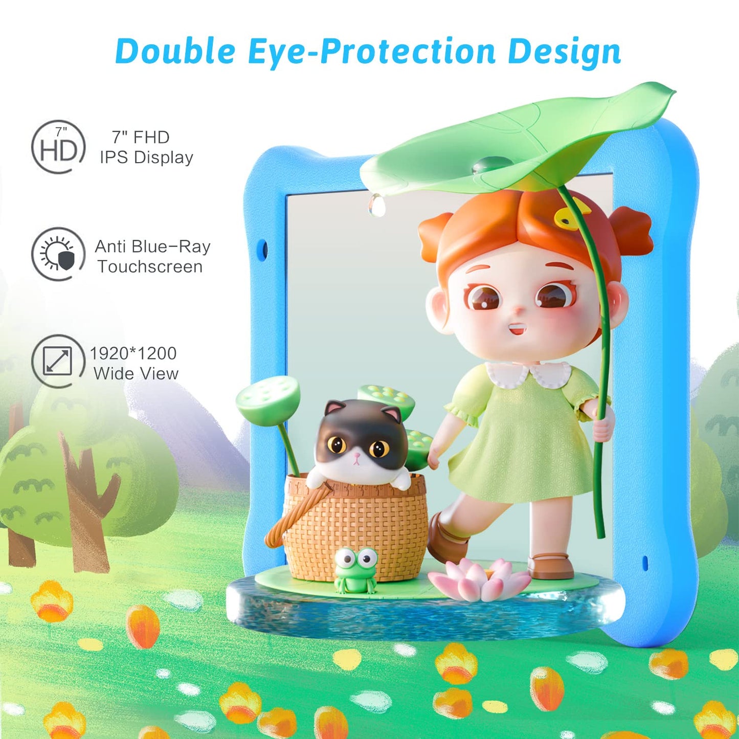 AEEZO Tablet para niños de 7 pulgadas, WiFi, Android 10, FHD 1920 x 1200, pantalla IPS, 2 GB de RAM, 32 GB de ROM