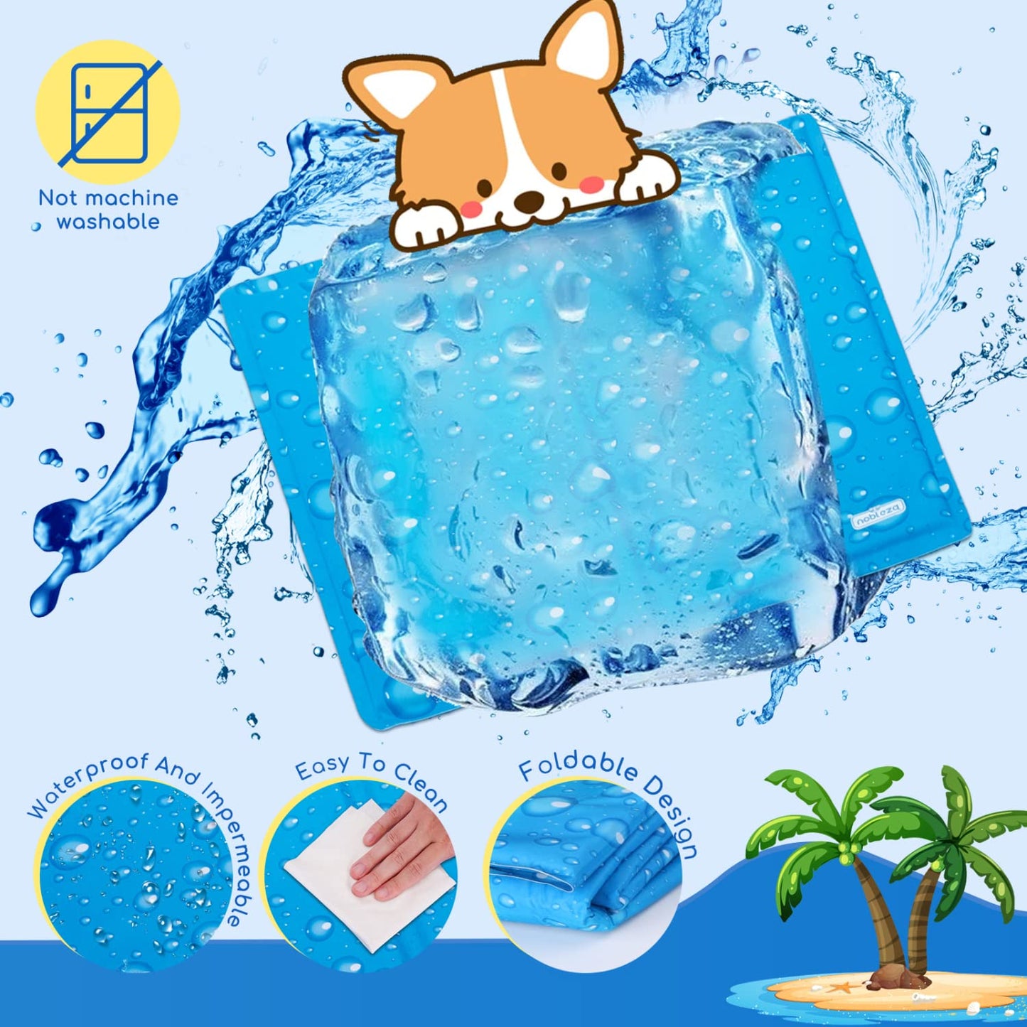 Nobleza Alfombrilla Refrescante para Perros Gatos, 90 * 50cm Manta Refrigerante Perro, Cama Perro Refrescante para Mascotas Mmediano a Grande, Alfombra de Gel Activada por Presión, L
