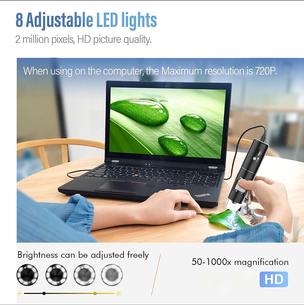Microscopio Digital WiFi, microscopio Skybasic con Aumento de 50X a 1000X 1080P, microscopio Digital portátil con 8 LED para Android e iOS, Windows Mac