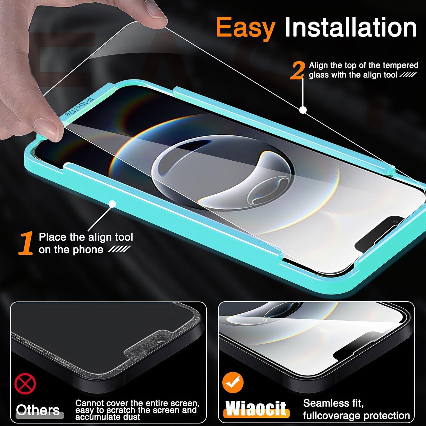 Wiaocit Paquete de 3 protectores de pantalla de vidrio templado para iPhone 16e con 3 protectores de lente de cámara, dureza 9H, sin burbujas, compatible con fundas