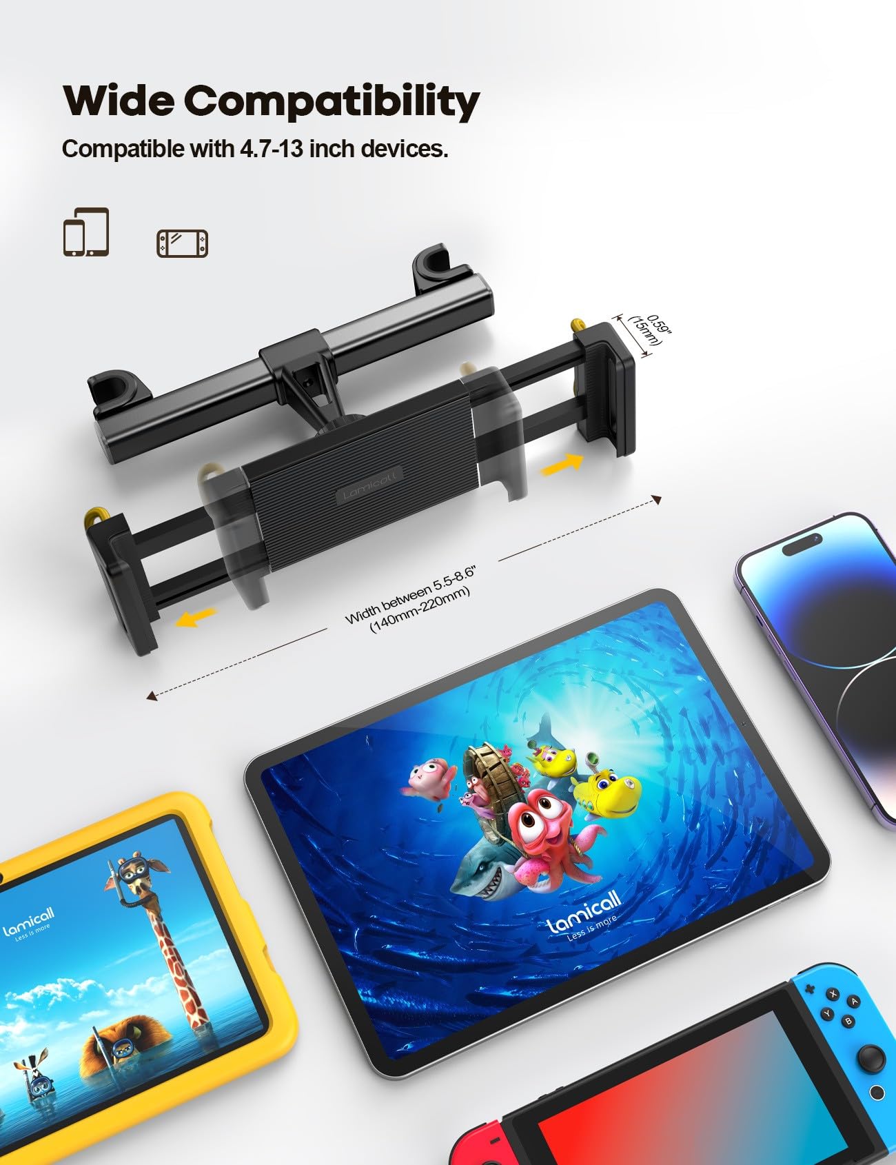 Soporte para reposacabezas de Coche para iPad, Negro