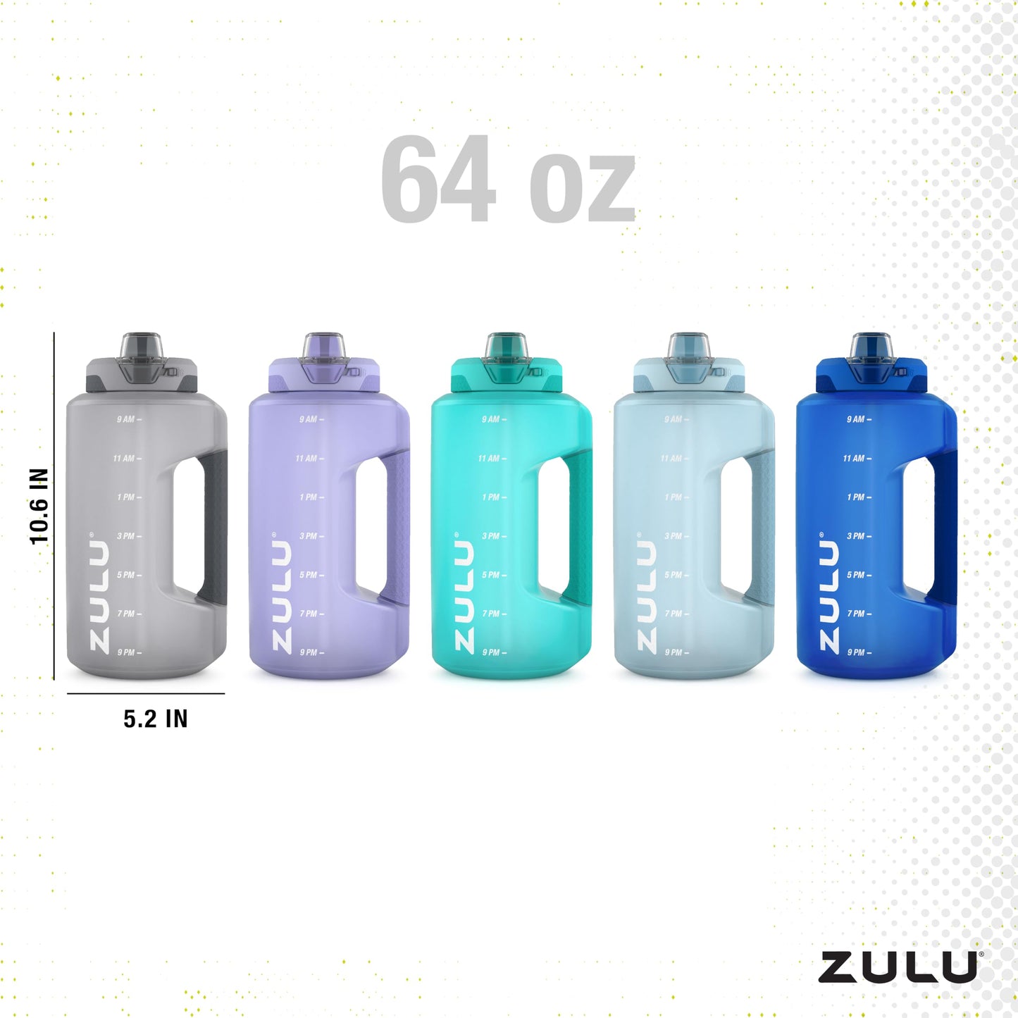 ZULU Goals - Jarra de medio galón con marcador de tiempo y asa para hidratación durante todo el día y popote de silicona con bloqueo, tapa a prueba de fugas, sin BPA, gris, 64 onzas