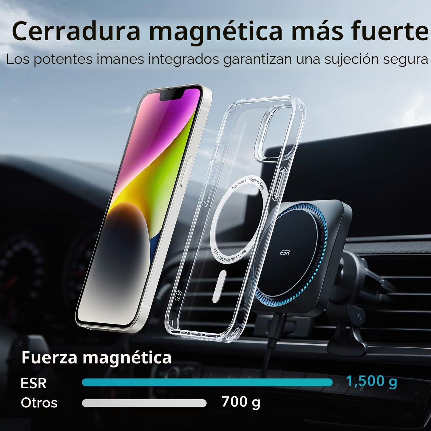 ESR Funda para iPhone 14/iPhone13, Compatible MagSafe, Protección Grado Militar a Prueba Golpes, Funda Magnética para iPhone 14/iPhone13, Funda Híbrida Classic (HaloLock), Transparente