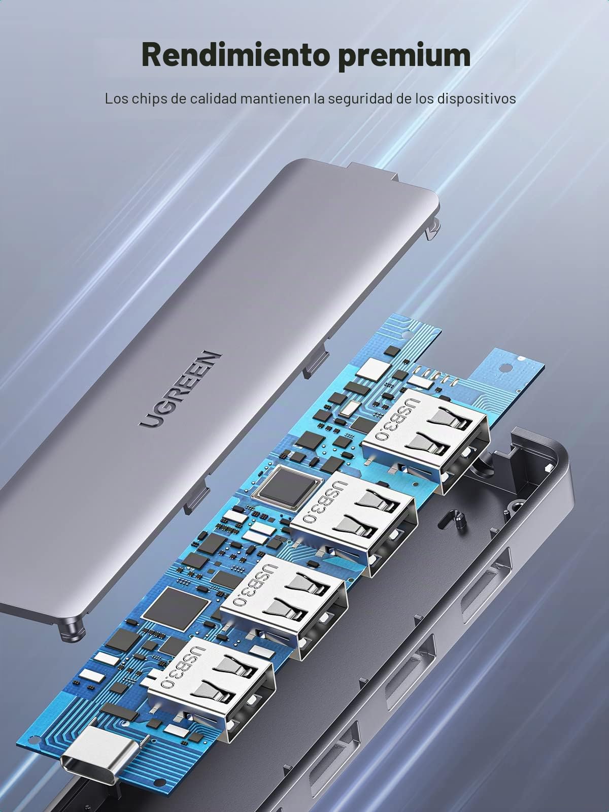 UGREEN Hub USB C a USB A con 4 USB 3.0 para laptop, MacBook Pro/Air, Mac mini M4, iMac, iPad Pro, Chromebook, Dell XPS, Galaxy S23 y más, 0.5 pies
