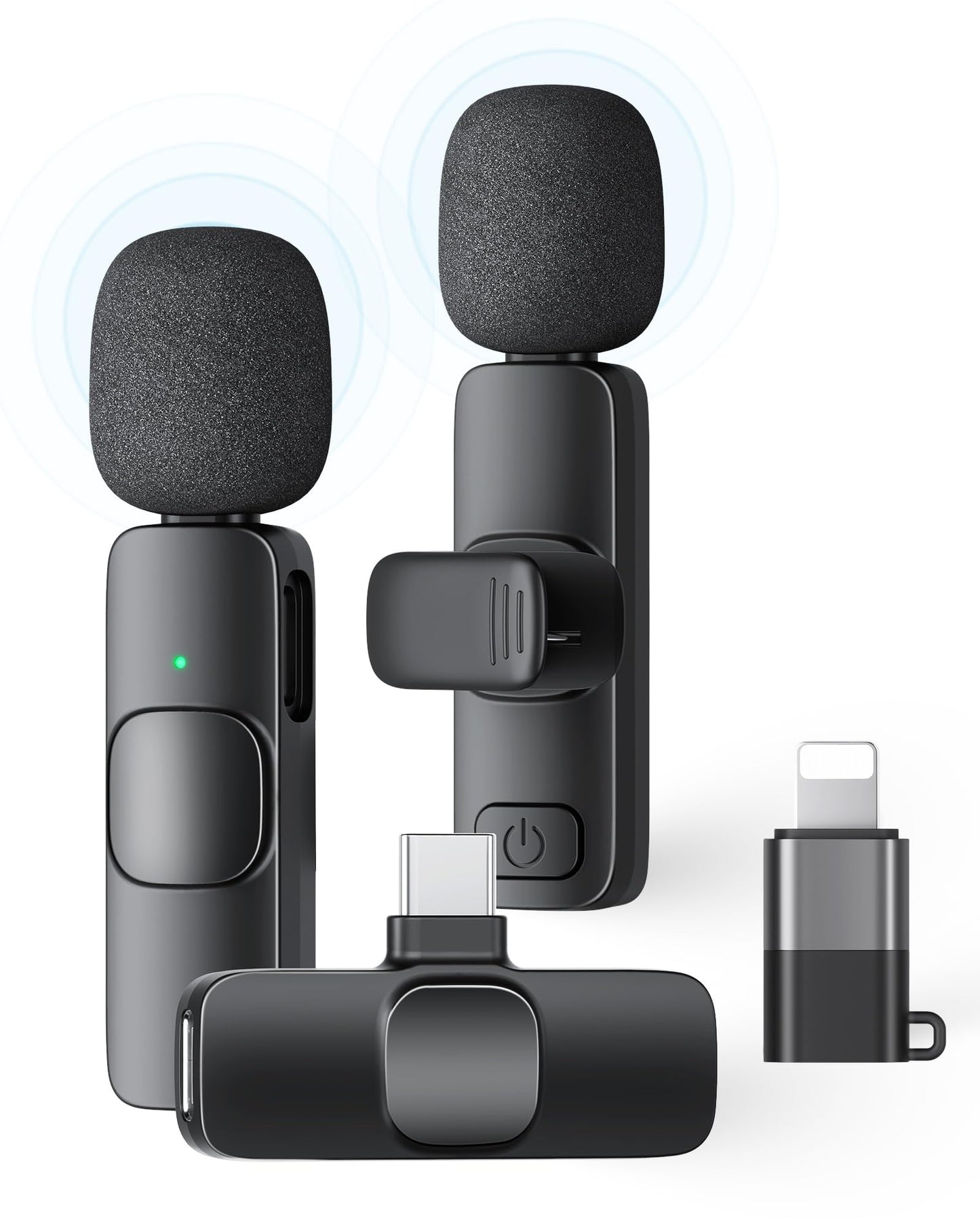 KUKIHO Paquete de 2 micrófonos Lavalier inalámbricos para iPhone, iPad y teléfono Android, micrófono de Solapa Plug and Play