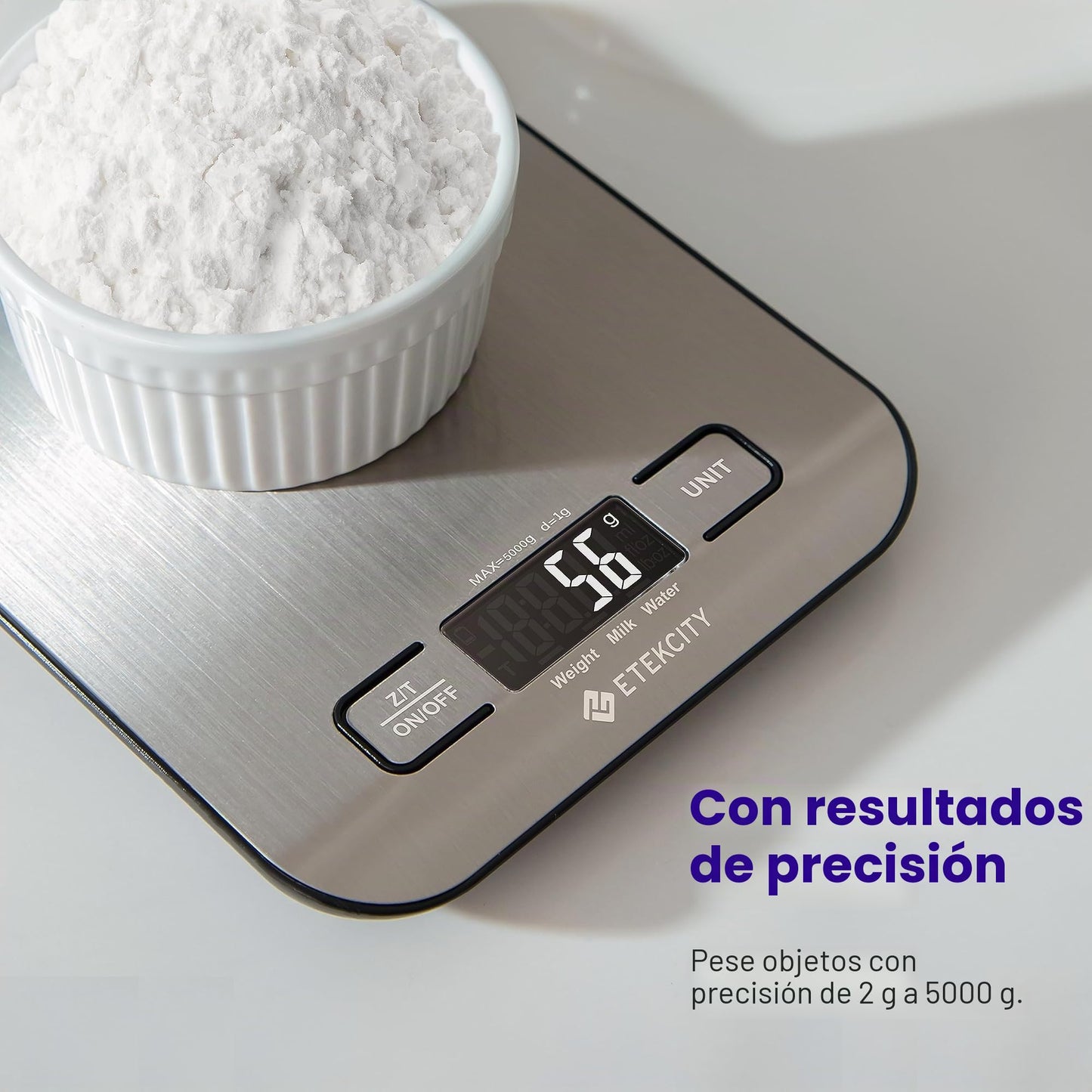 Etekcity Báscula de Cocina Digital de Acero Inoxidable, Balanza Cocina de Alta Precisión 5 kg/ 11 lbs