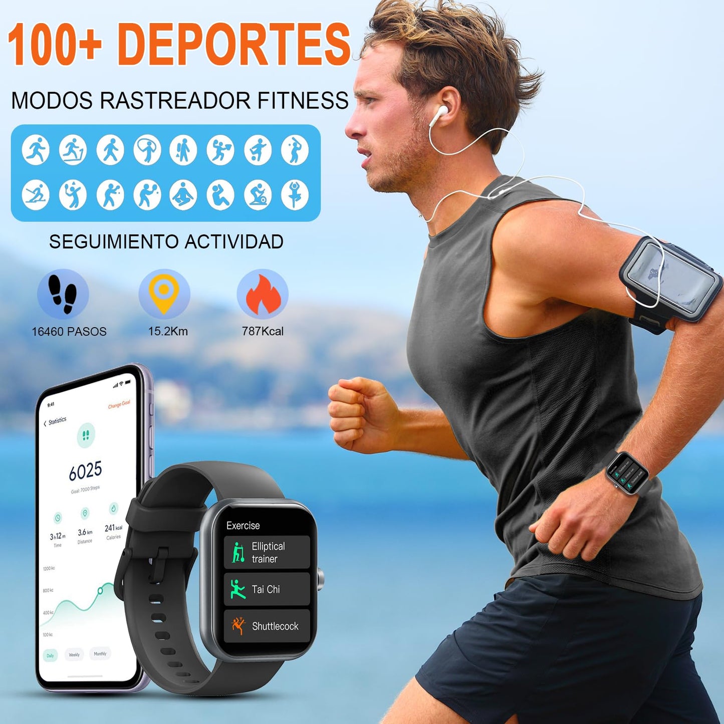 2026 Reloj Inteligente Hombre Mujer, 1.96" Smartwatch con Llamadas Bluetooth y Whatsapp Notificación, IP68 Pulsera Actividad con 100+ Modos Deportivos, Pulsómetro, Monitor de Sueño para Android iOS