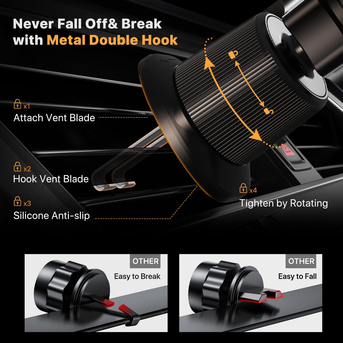 Miracase Soporte para teléfono de coche con clip de gancho de metal, soporte para teléfono móvil de ventilación, soporte universal manos libres para iPhone, Android y todos los teléfonos inteligentes,