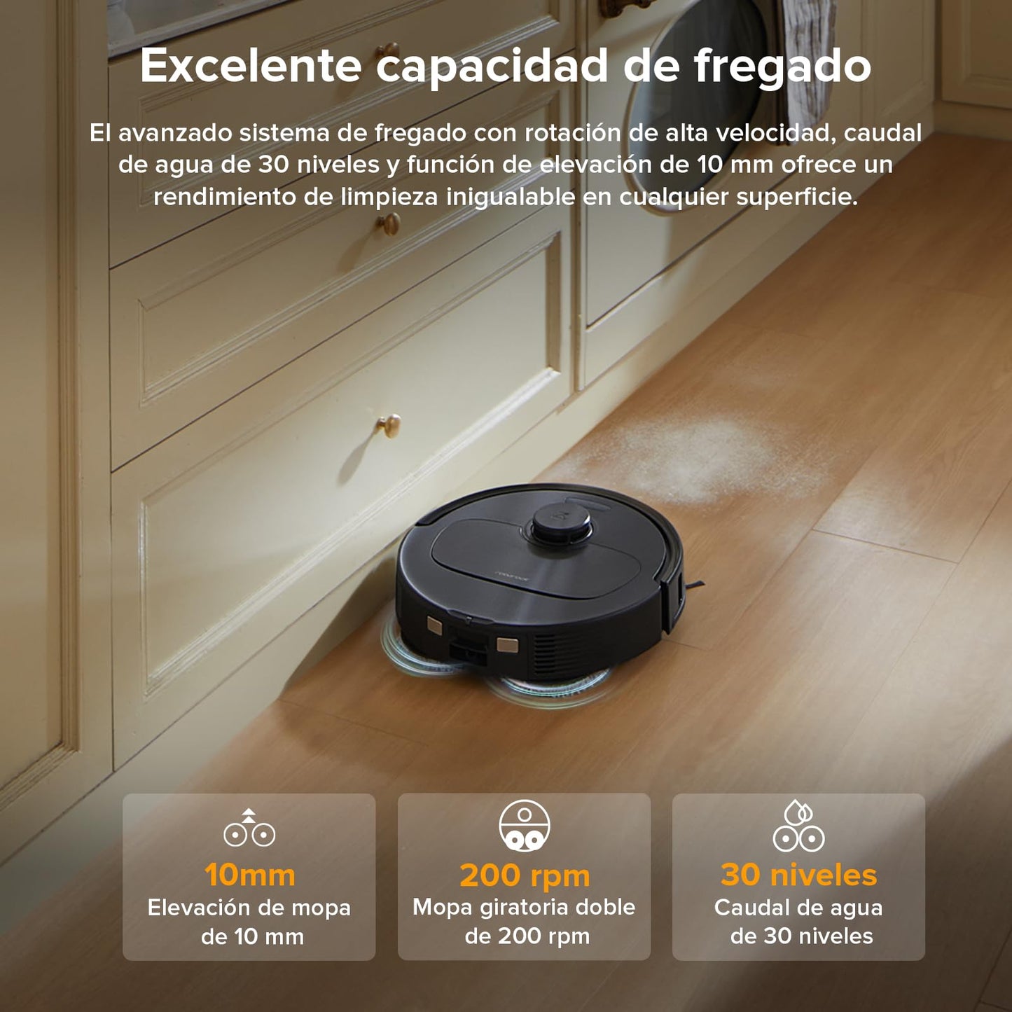 roborock Robot Aspirador QV 35A, 8000Pa de succión, Dos mopas giratorias elevables, cepillos antienredos, tecnología reactiva para Evitar obstáculos, navegación y mapeo,Negro