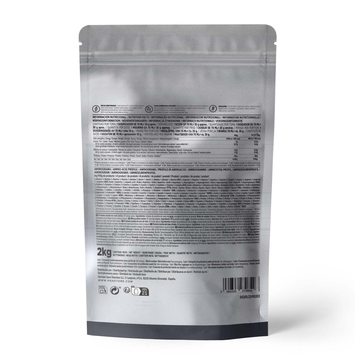 HSN 100% Whey Protein Isolate WPI Sin Sabor 2 Kg