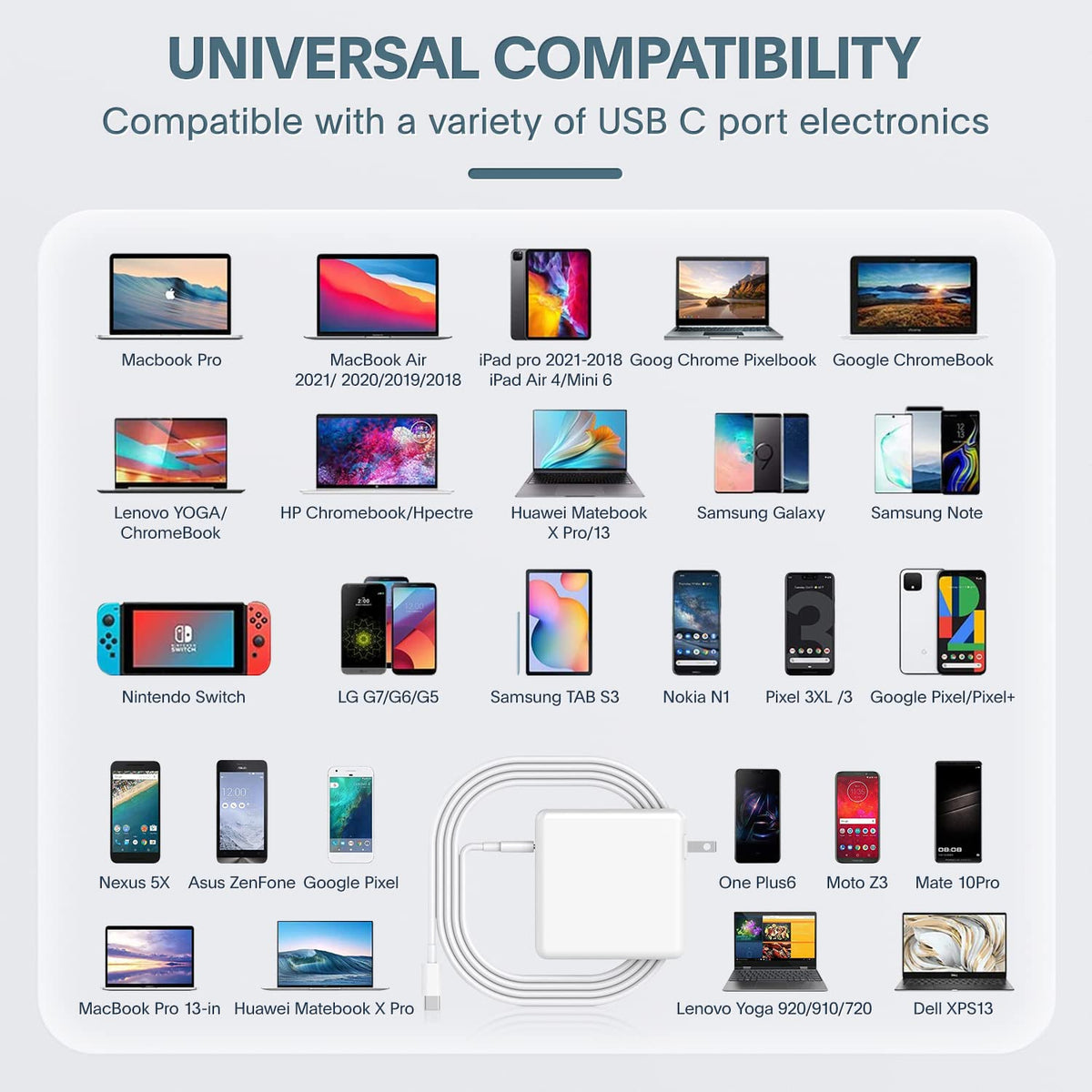 ixcvSunveza Cargador Mac Book Pro Cargador USB C de 100 W Compatible con MacBook Pro 16, 15, 14, 13 Pulgadas, iPad Pro 2021/2020/2019/2018, Incluido Cable USB C a C de 8 pies