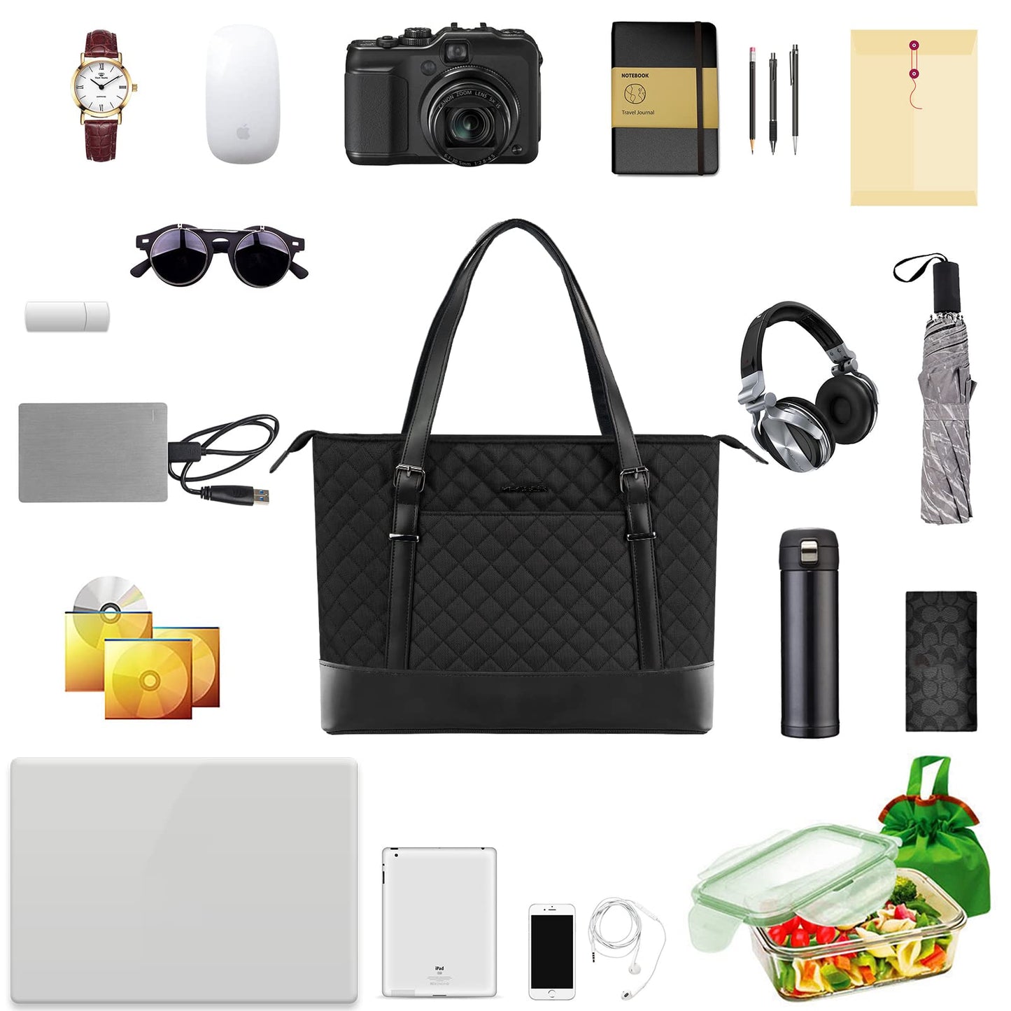 KROSER Bolsa de mano para portátil de 15.6 pulgadas con puerto USB, bolsa de trabajo grande, bolsa de hombro para computadora para mujer, funda de transporte para laptop (acolchado)