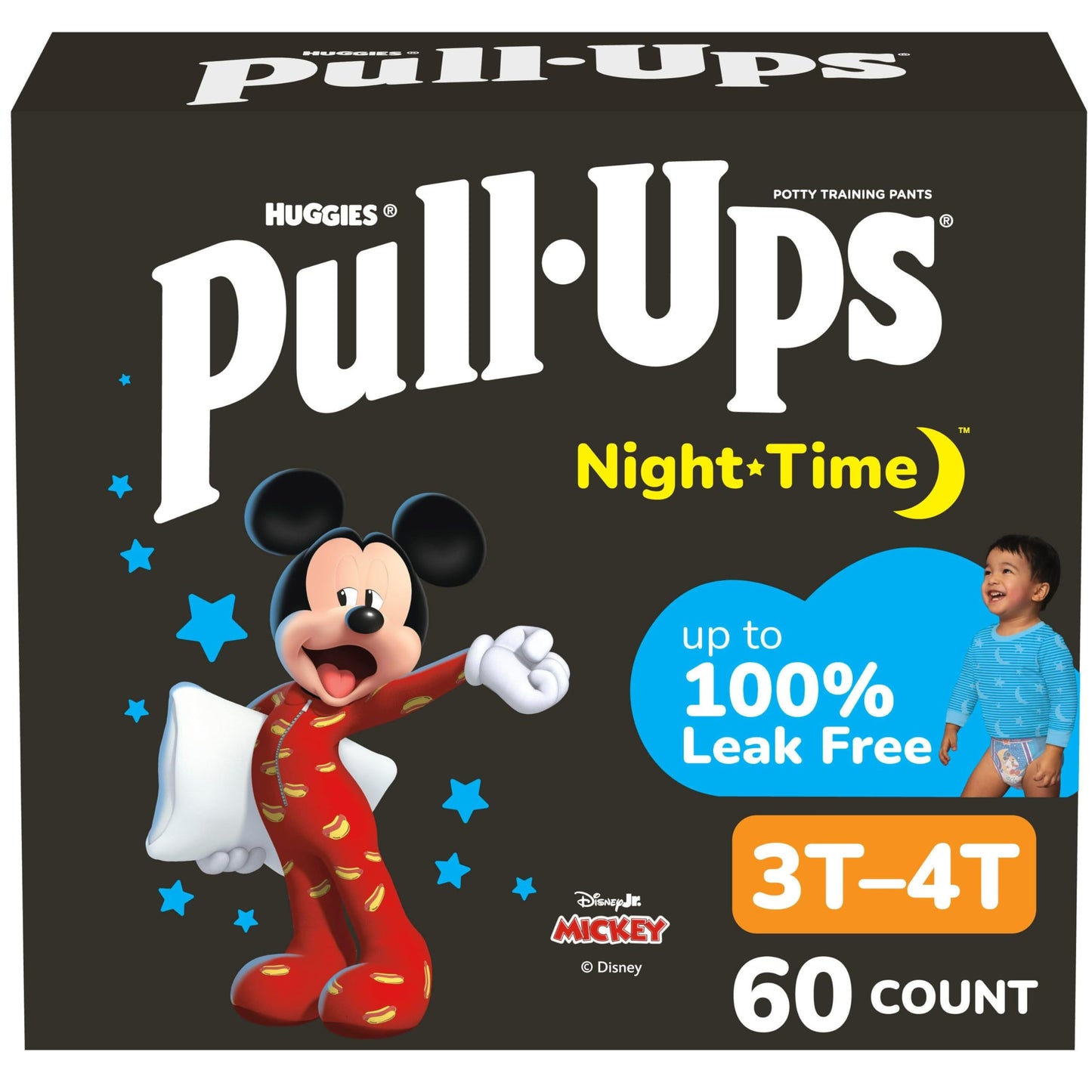 Pull-Ups Night-Time, 3T-4T (32-40 lb.), 60 Ct., Potty Training Pants for Boys, Disposable Potty Training Pants for Toddler Boys (Packaging May Vary)