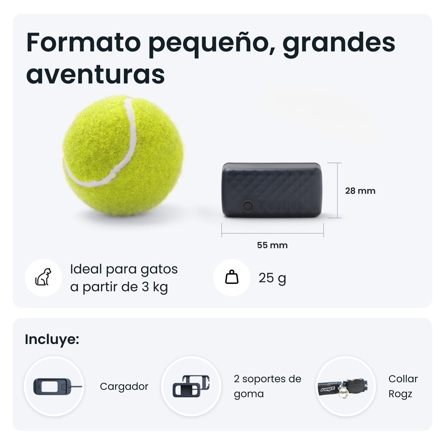 Tractive - Collar gato GPS Mini, Localización en tiempo real, Historial de ubicaciones, Avisos de salud, Monitor de actividad, Collar incluido