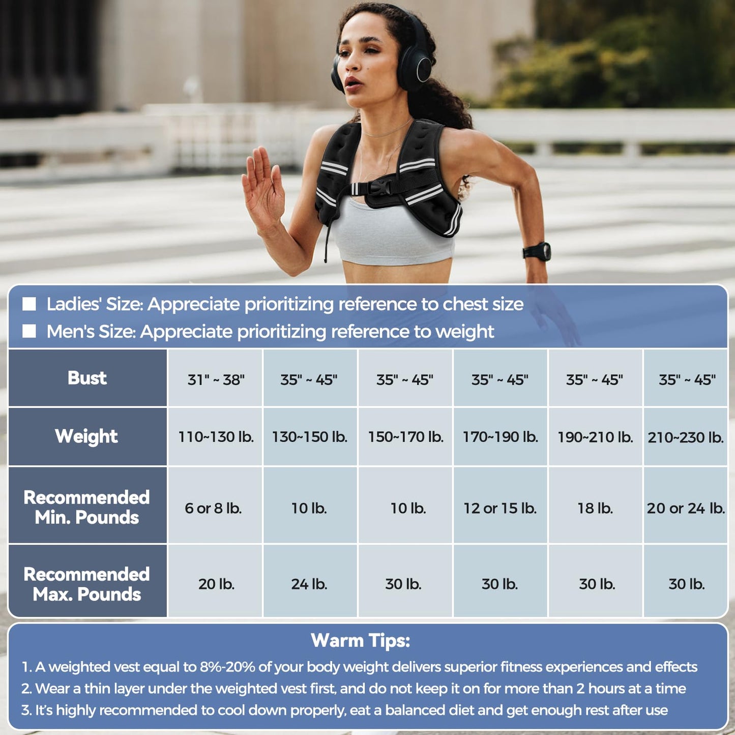Zeerun Chaleco con peso de 10 libras para mujeres y hombres con rayas reflectantes y hebilla ajustable, cómodo y duradero para caminar, correr y entrenamiento de fuerza, color negro