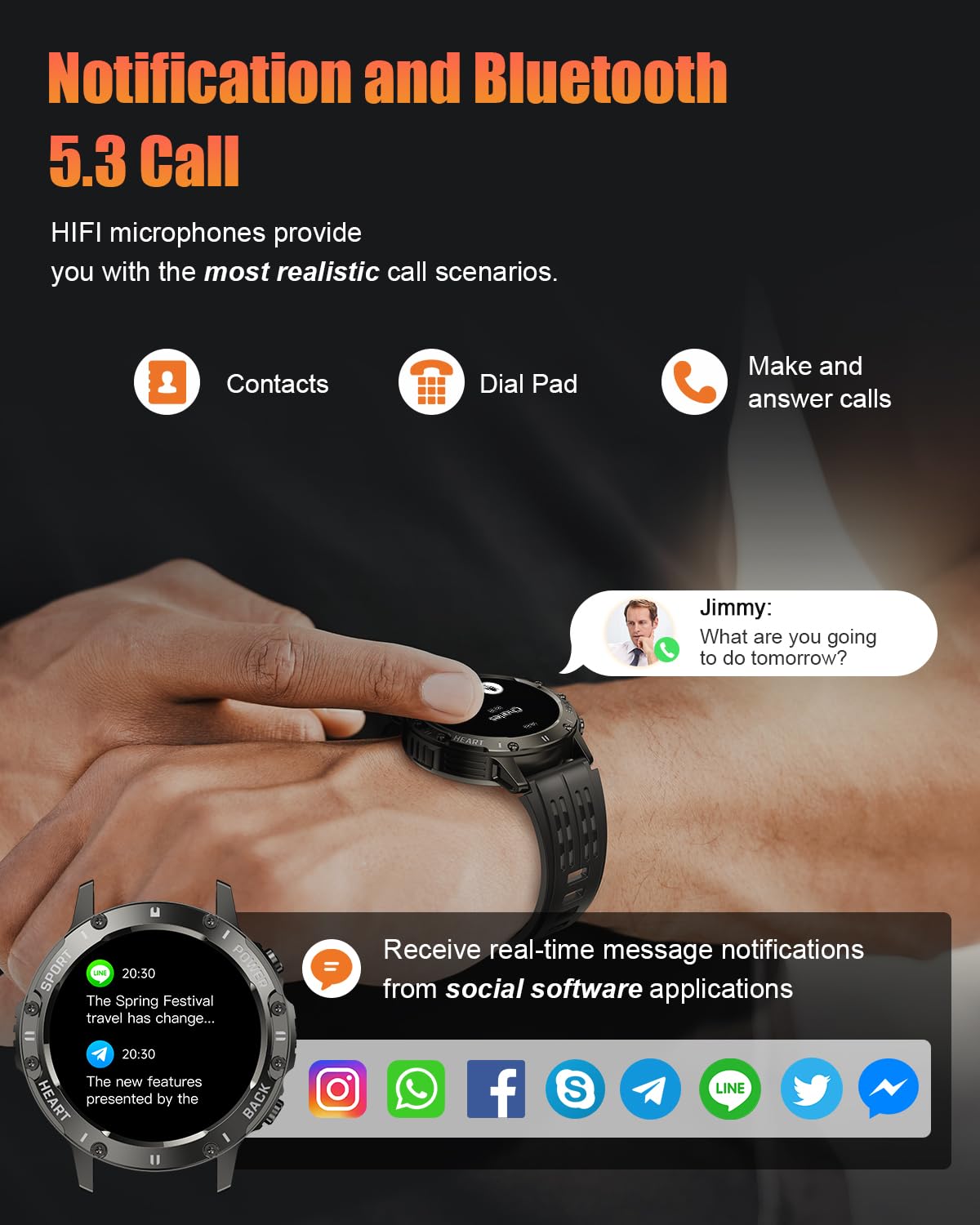 TIMU Reloj Inteligente Hombre Militar, 1.39" HD Smartwatch Hombre con Llamadas BT 5.3, 114+ Modos Deportivos, 24/7 Monitor de Sueño/Podómetro/Pulsómetro,