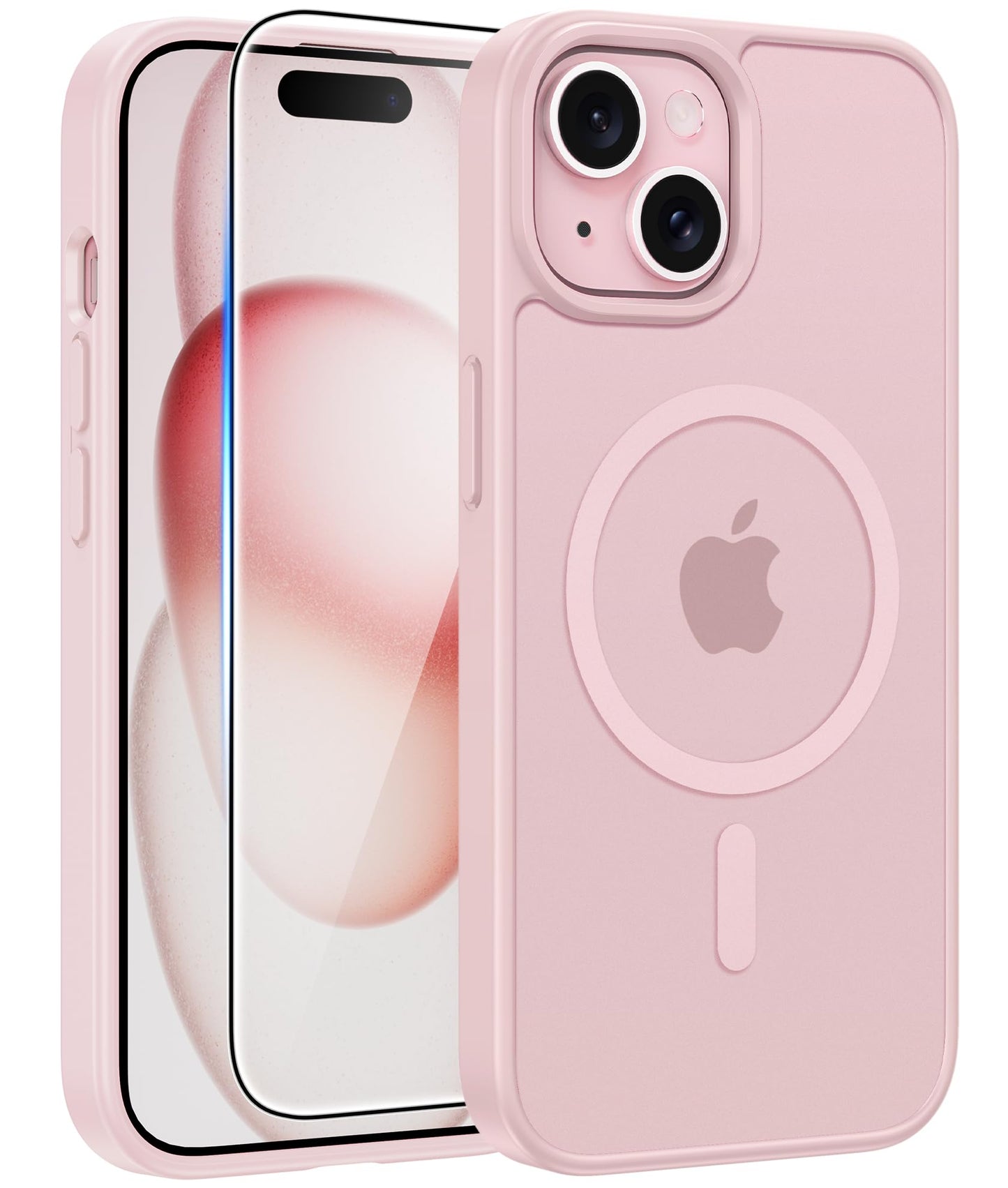FNTCASE Funda magnética para iPhone 15: iPhone 15 Funda Protectora Transparente Mate Militar anticaídas antiamarilleamiento – Carcasa Robusta Duradera Resistente a los Golpes Fina (Rosa/6,1 Pulgadas)
