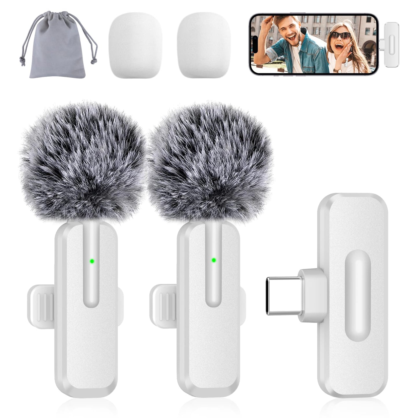 Mini micrófono inalámbrico para iPhone, paquete de 2 micrófonos Bluetooth Lavalier para grabación de video, micrófono de solapa 2 en 1 con reducción de ruido para iPad, Android, mini micrófono con