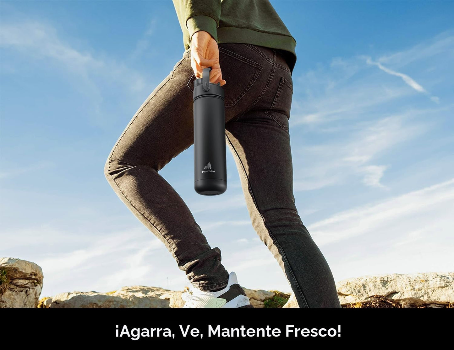 POWCAN Botella de agua térmica de 768 ml/26 oz con pajita y boquilla 2 en 1, mantiene el frío 24 horas, a prueba de fugas, se adapta al portavasos del coche, botella de acero inoxidable (Dark Knight)