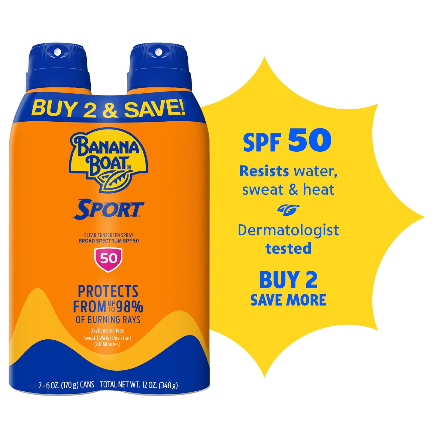 Protector solar en spray de amplio espectro Banana Boat, rendimiento deportivo, ultra pulverización, 2 unidades, SPF 30, 2 unidades, 170 g